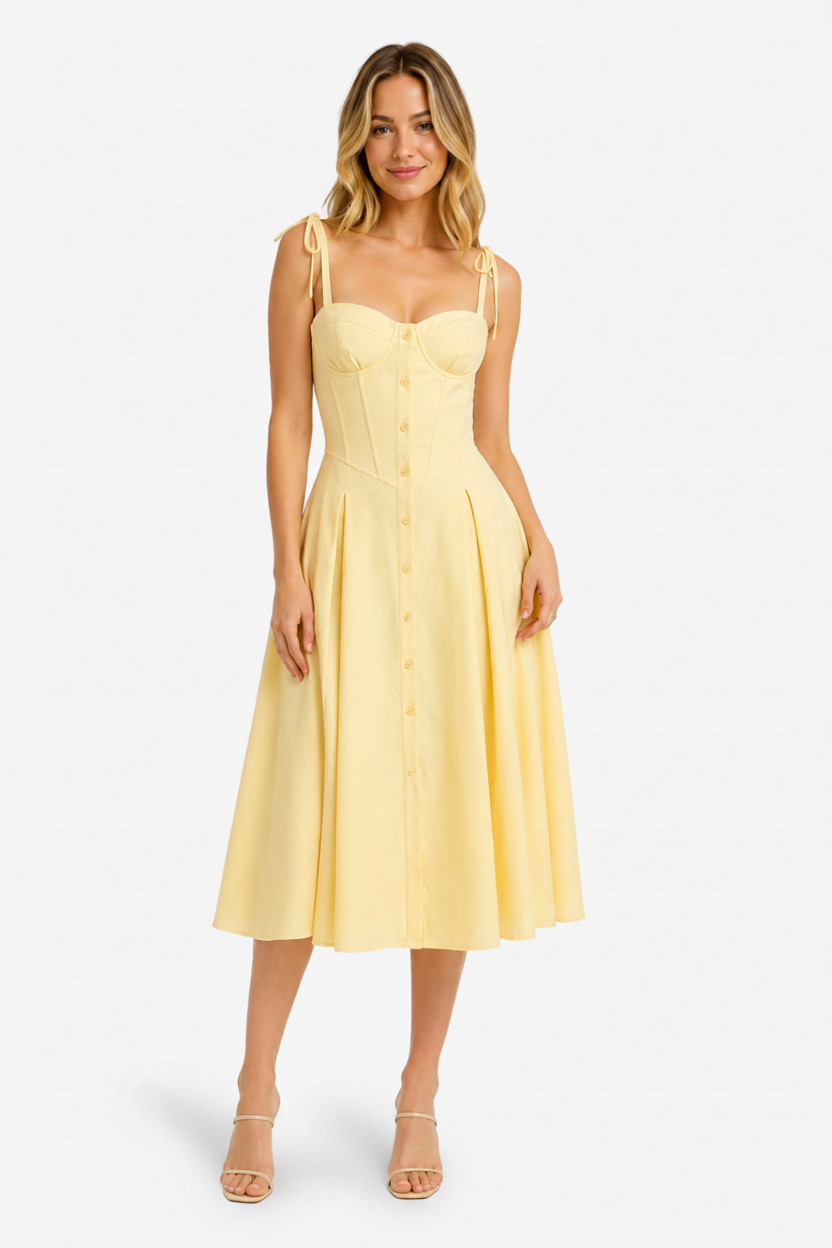 VALERIQUE | Robe midi beige à imprimé floral avec bretelles fines et fente latérale pour usage estival