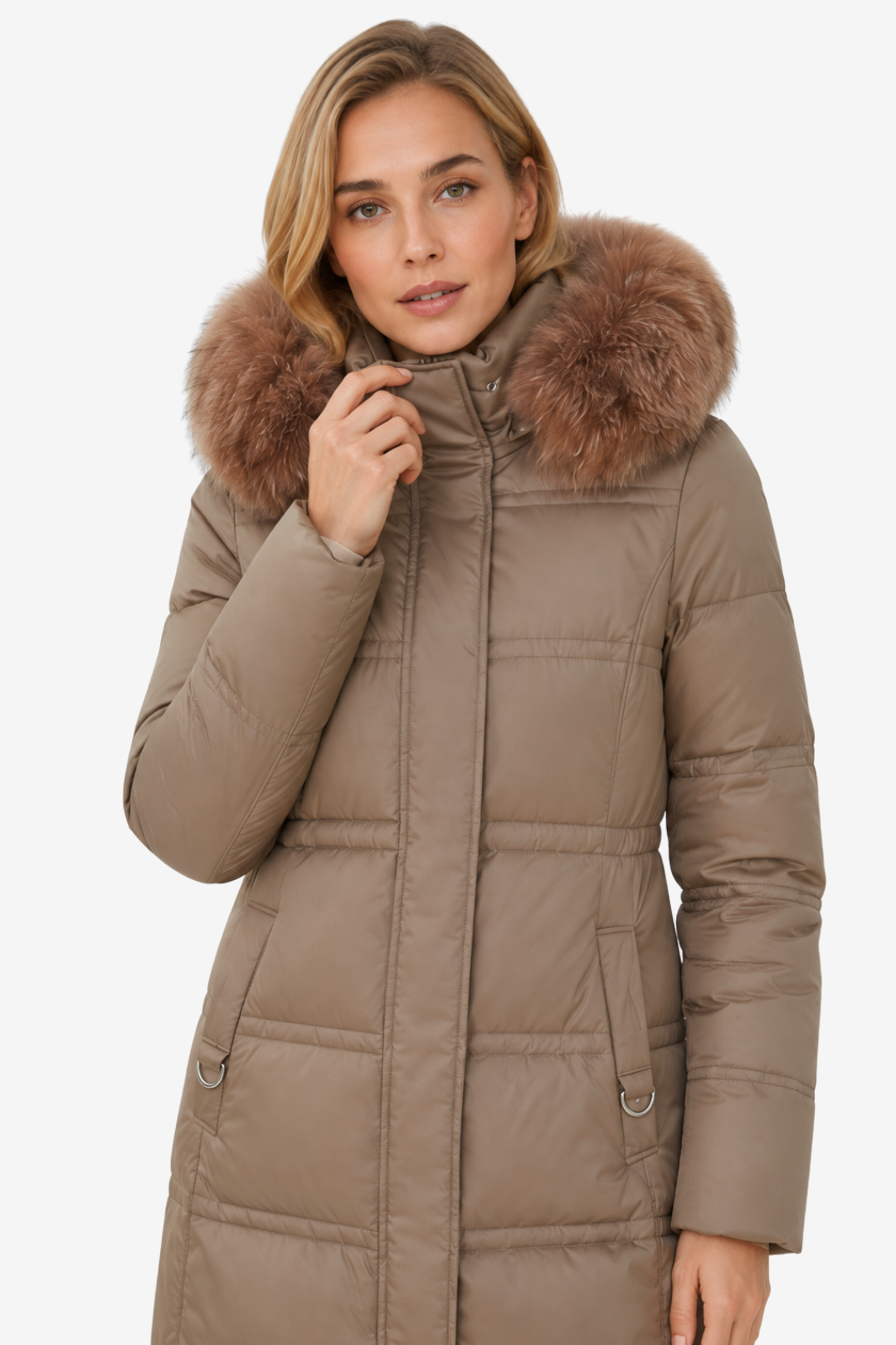 VALERIQUE | Manteau d'hiver long matelassé pour femmes – Taille cintrée et capuche bordée