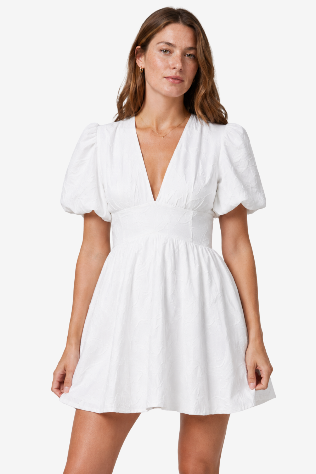 VALERIQUE | Robe Courte pour Femme – Manches Bouffantes et Col V