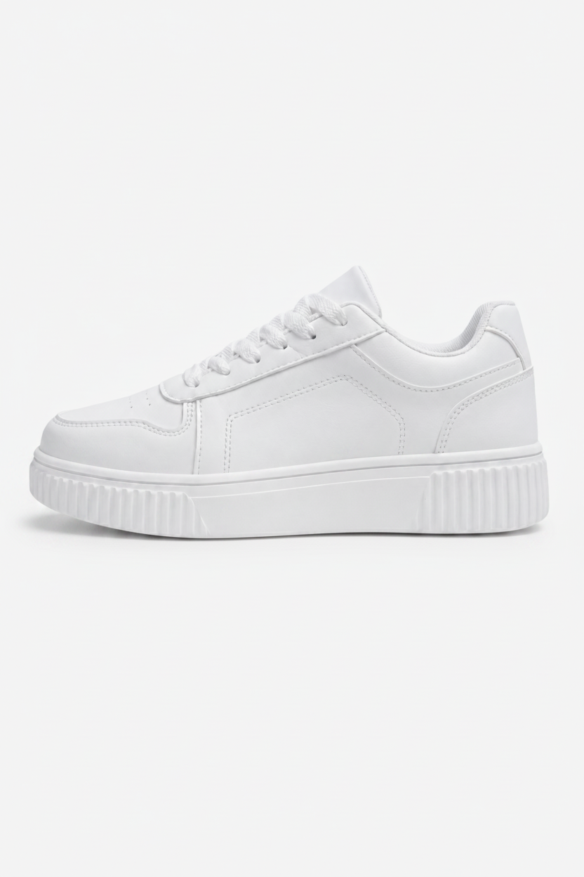 VALERIQUE | Homme baskets basses blanches à lacets avec semelle épaisse crantée style minimaliste pour usage quotidien