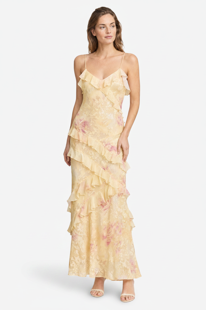 VALERIQUE | Robe Longue en Coton Léger à Volants pour Femme – Bretelles Fines