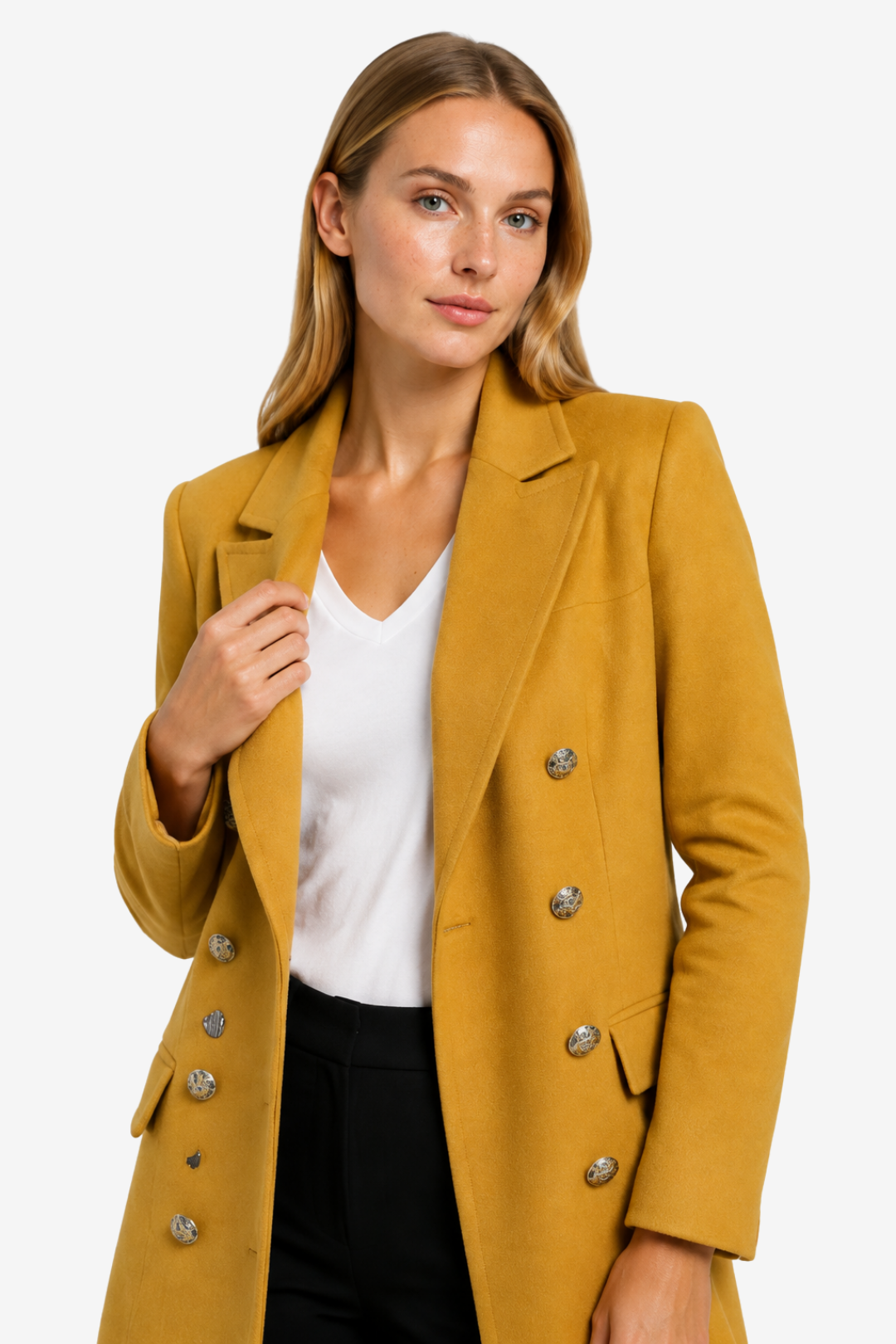 VALERIQUE | Manteau long boutonné pour femme – Modèle croisé à revers crantés