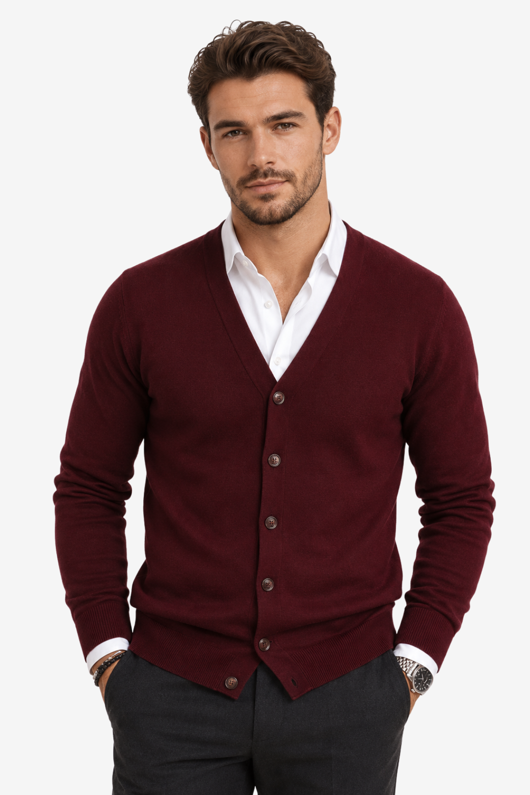 VALERIQUE | Cardigan Boutonné pour Homme – Col en V Coupe Slim Maille Fine