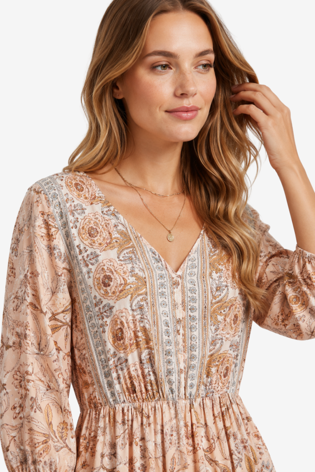VALERIQUE | Robe Midi à Imprimé Floral pour Femme – Manches 3/4 et Col V