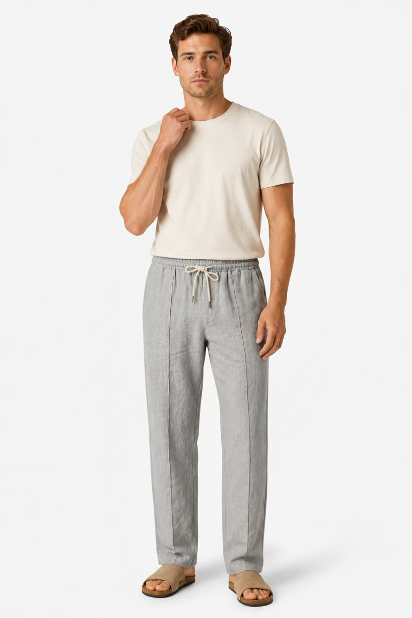 VALERIQUE | Homme Pantalon Décontracté en Mousseline - Taille Élastiquée avec Cordon de Serrage, Poches Latérales