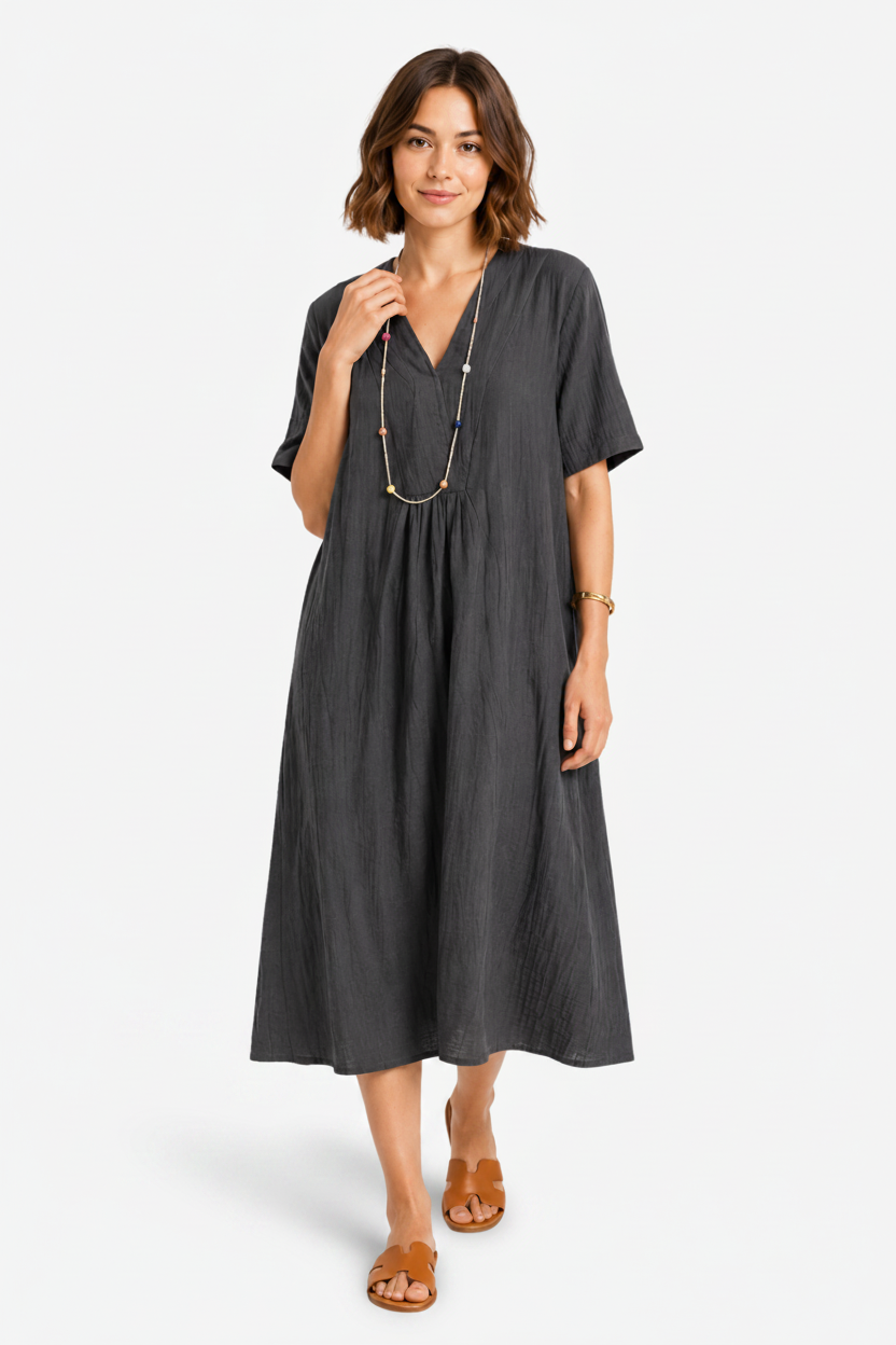 VALERIQUE | Robe Midi Ample pour Femme – Col V