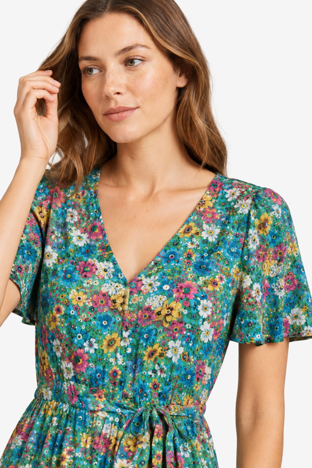 VALERIQUE | Robe Midi Fleurie pour Femme – Manches Courtes et Boutonnée