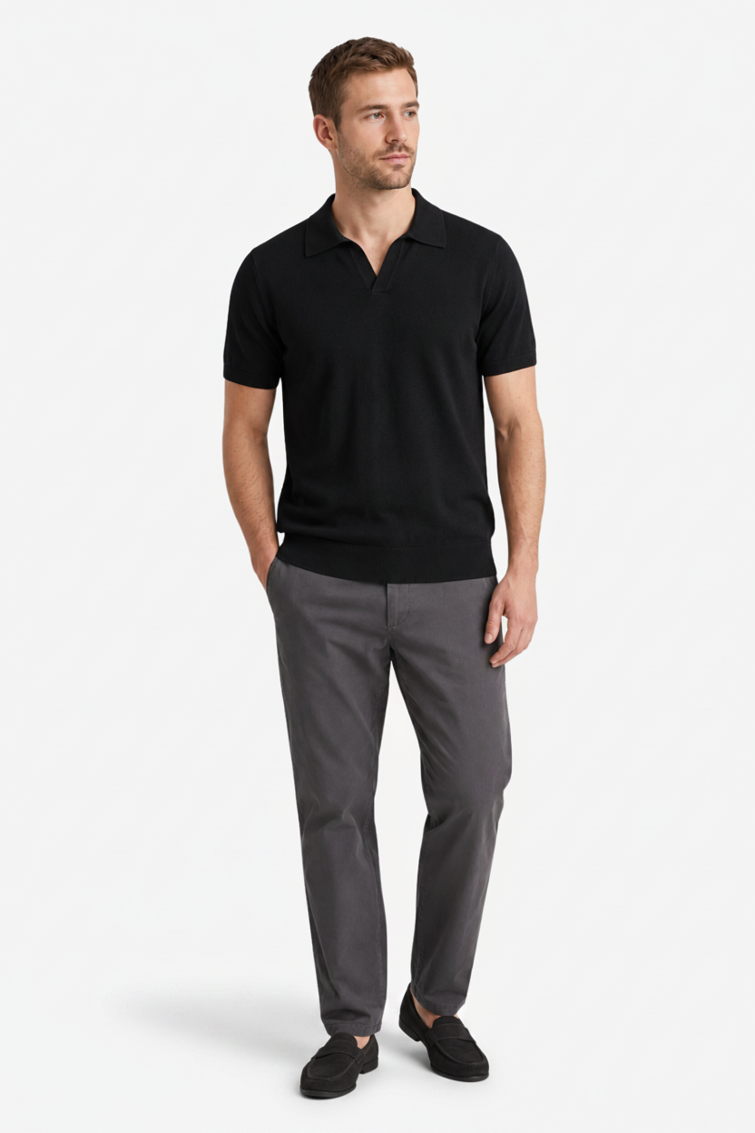 VALERIQUE | Polo Minimaliste en Maille Légère pour Homme – Col Ouvert Décontracté