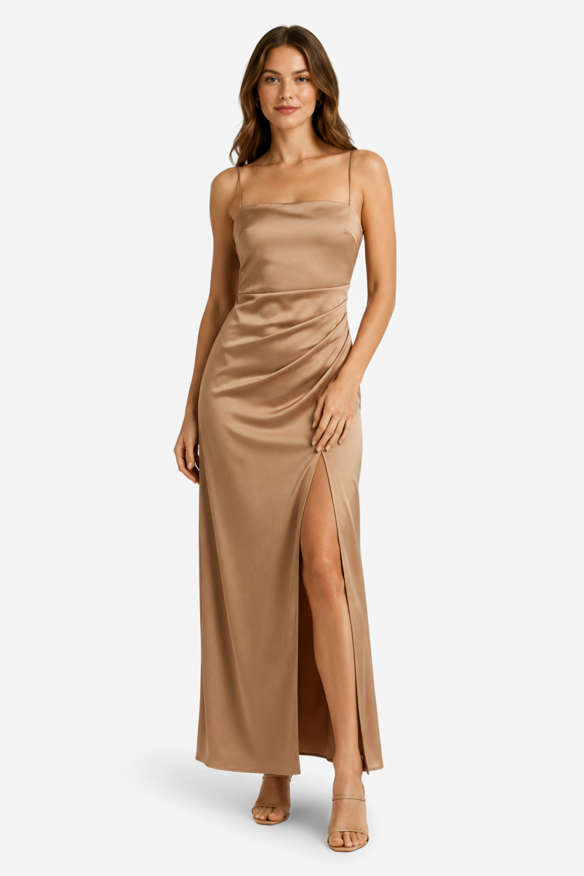 VALERIQUE | Femme Robe longue à fines bretelles coupe ajustée fente latérale style fluide