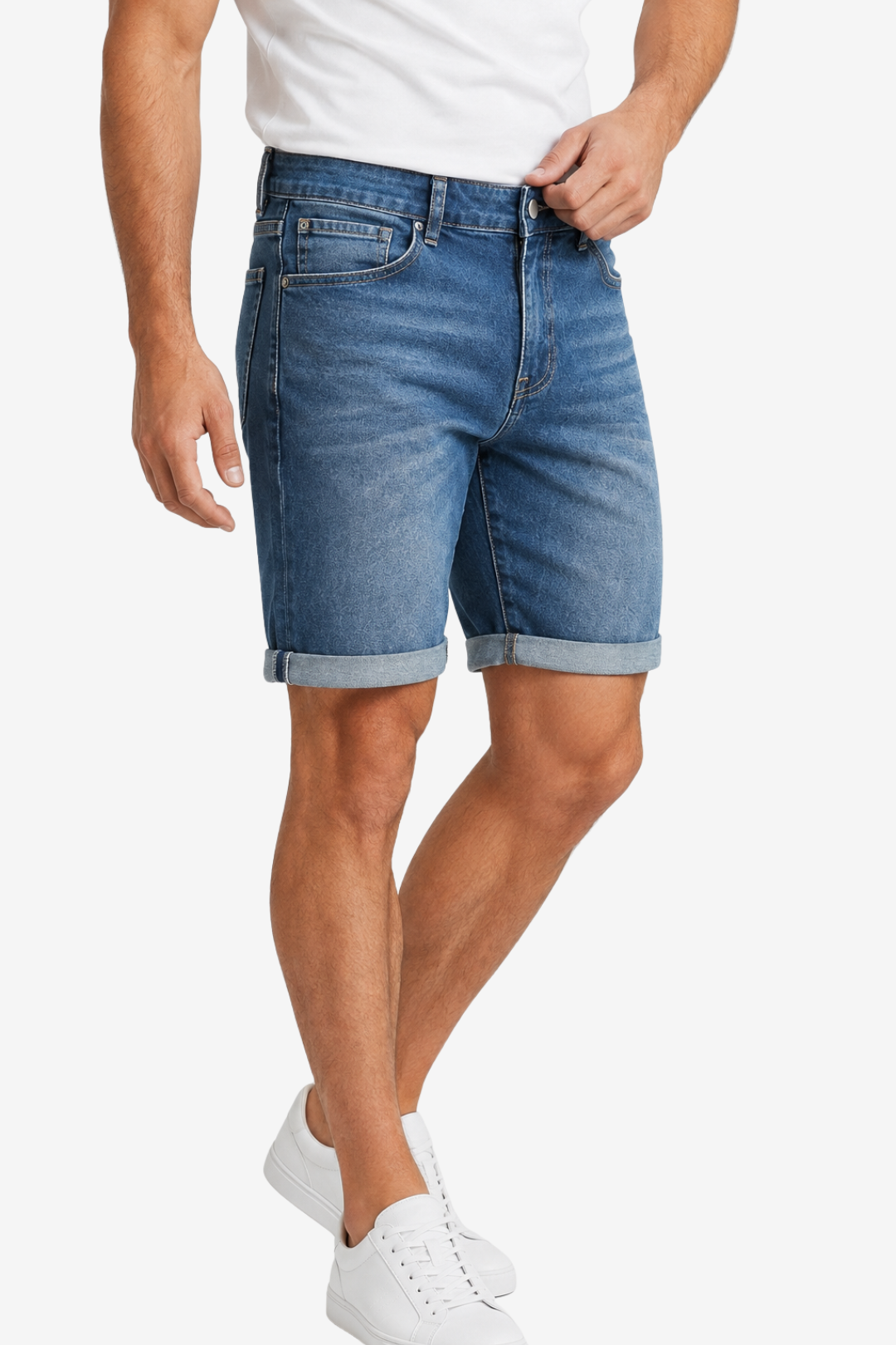 VALERIQUE | Homme short en jean bleu avec ourlets retroussés coupe ajustée pour usage quotidien
