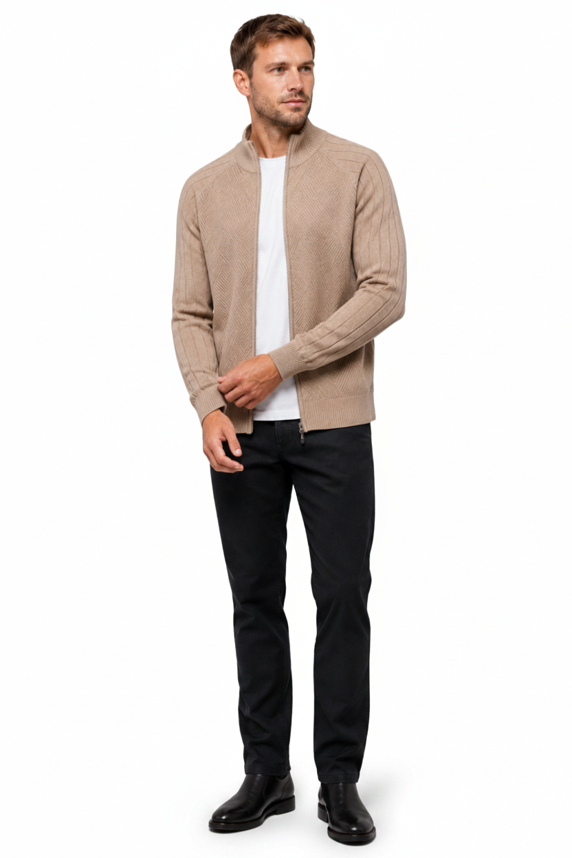 VALERIQUE | Cardigan Zippé en Coton pour Homme – Maille Élégante