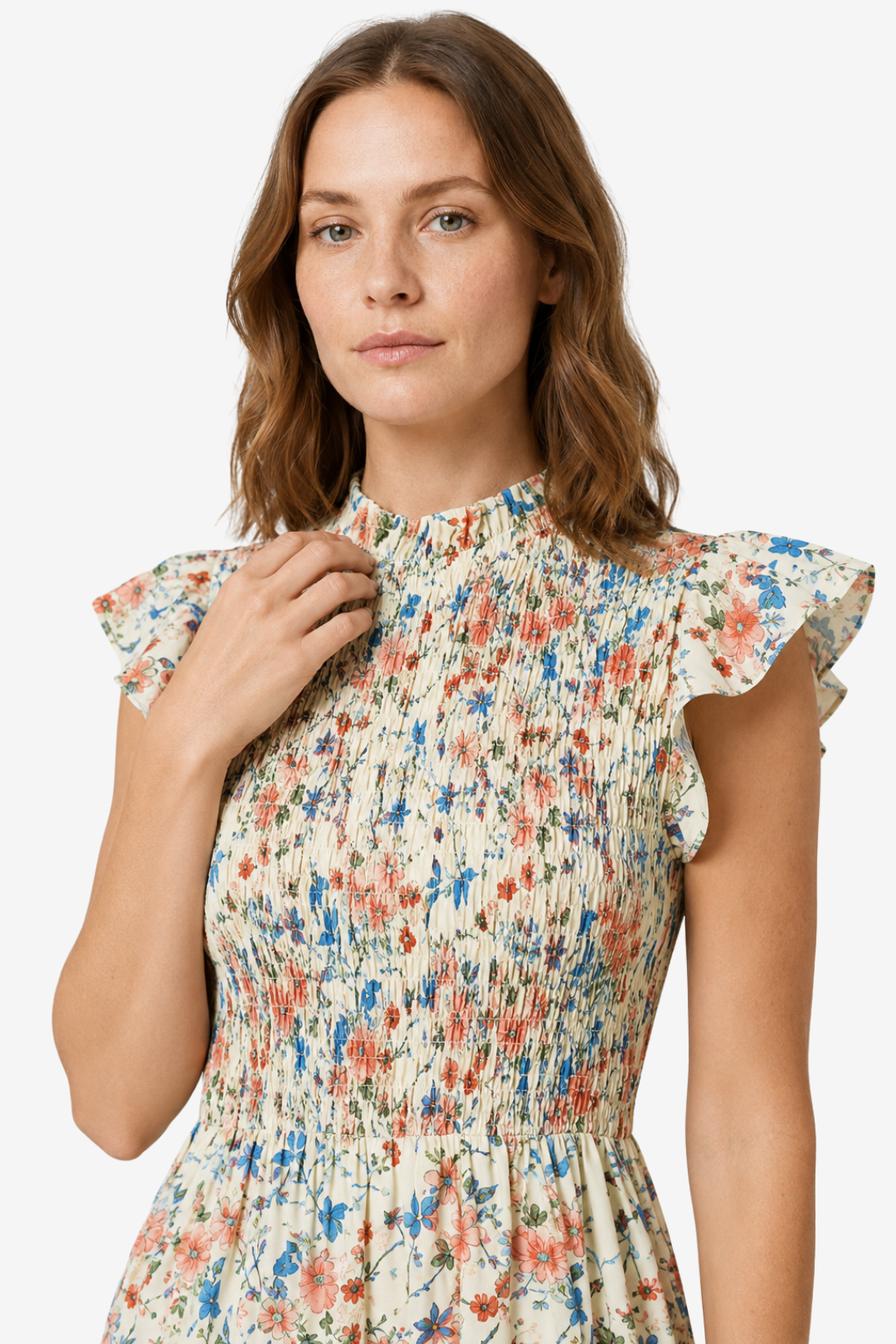VALERIQUE | Robe Midi Fleurie pour Femme – Taille Smockée