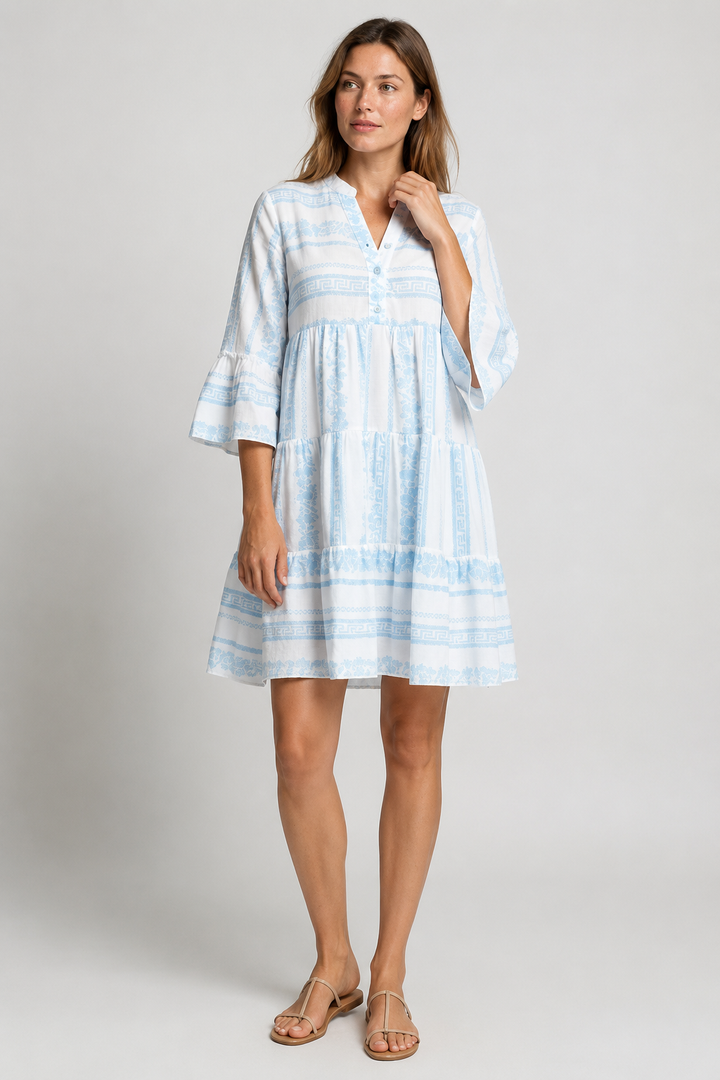 VALERIQUE | Robe Midi Ample pour Femme – Col V et Boutonnée