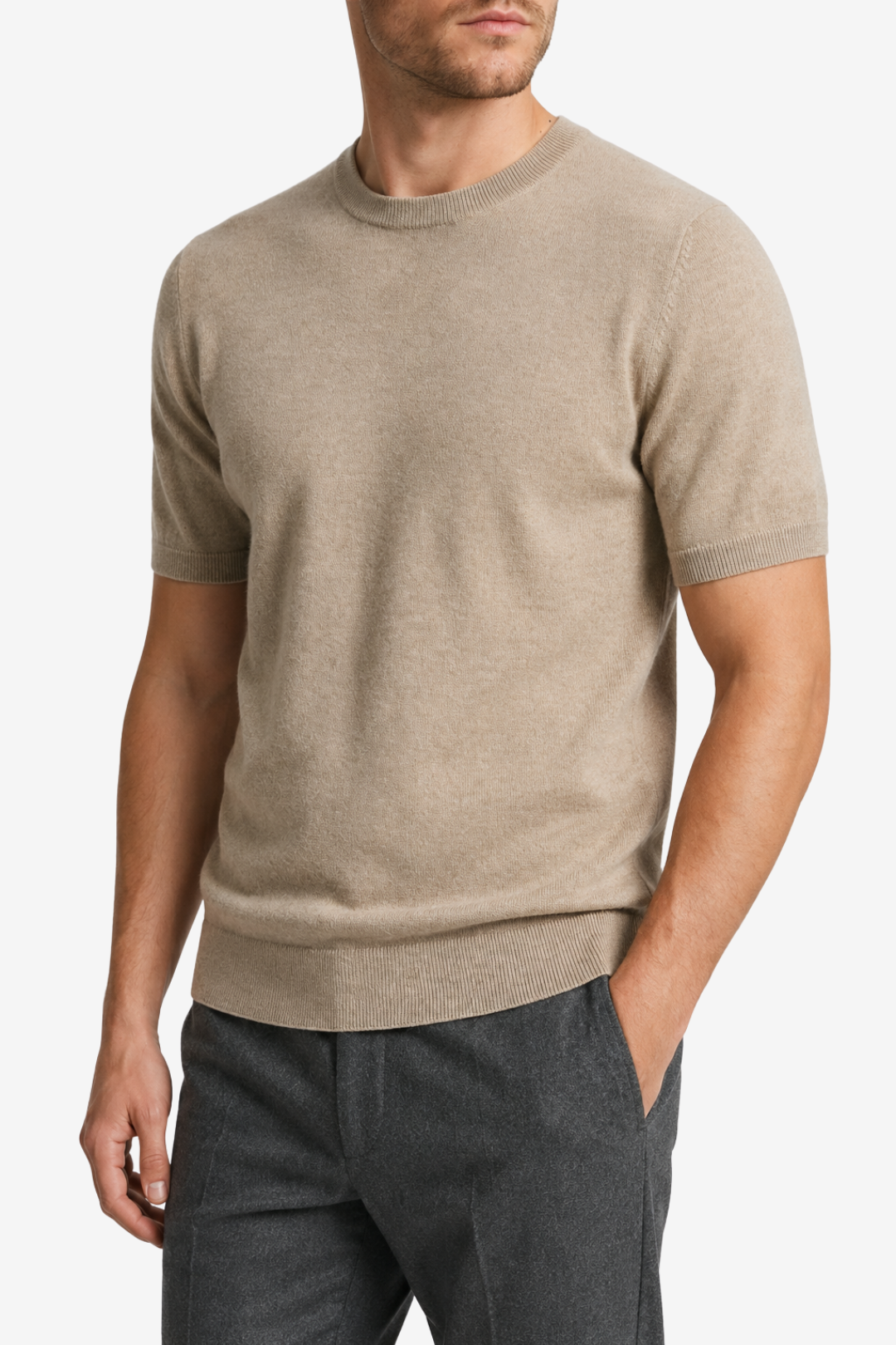 VALERIQUE | Homme T-shirt maille fine coupe ajustée col rond style minimaliste