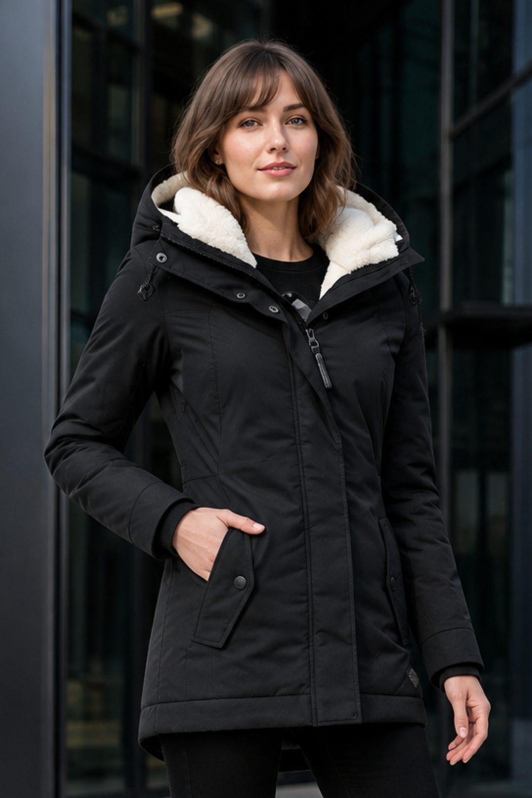 VALERIQUE | Veste d’Hiver à Capuche pour Femme – Doublure Pelucheuse Design Ajusté