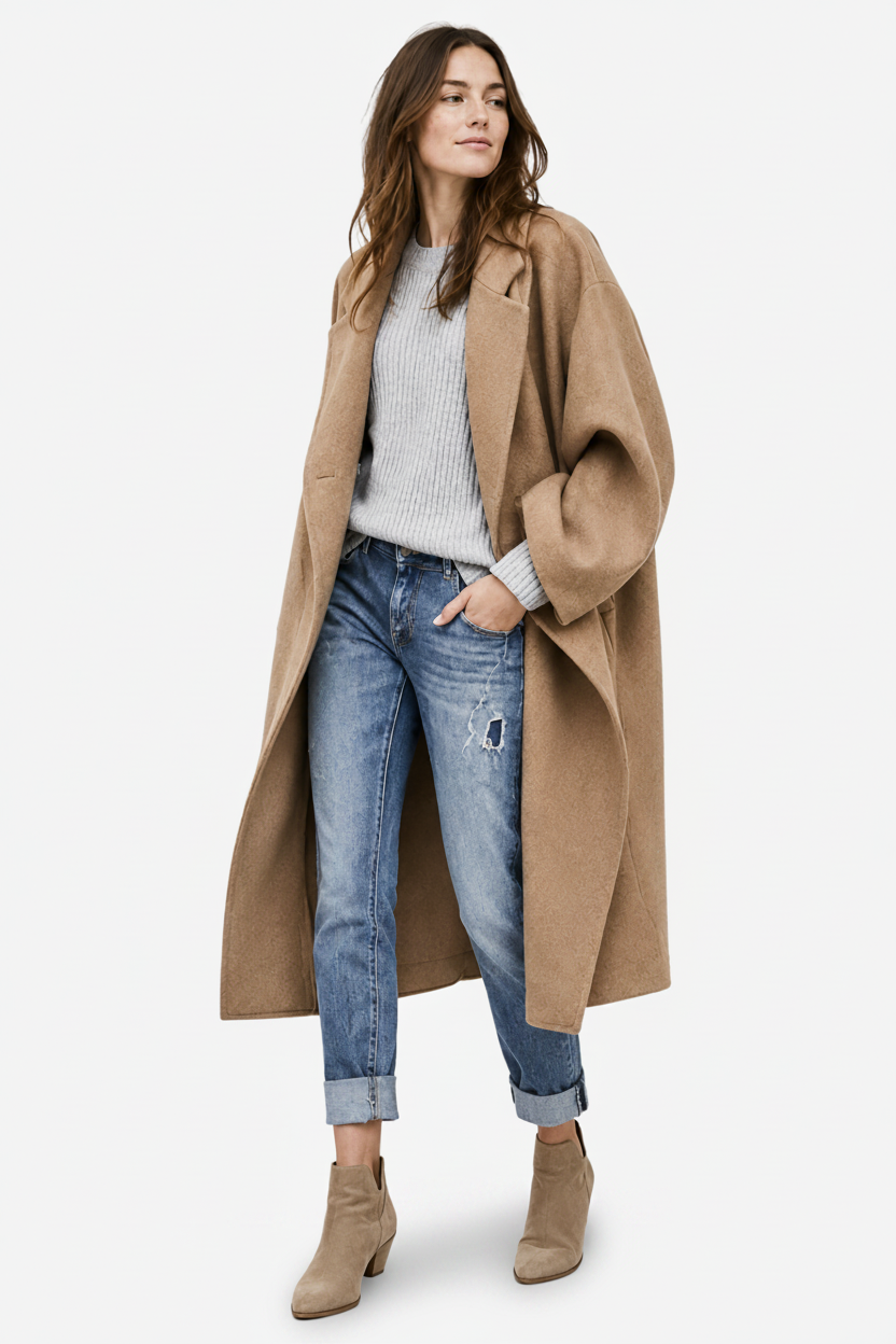 VALERIQUE | Manteau Long pour Femme – Devant Ouvert Coupe Oversize Décontractée