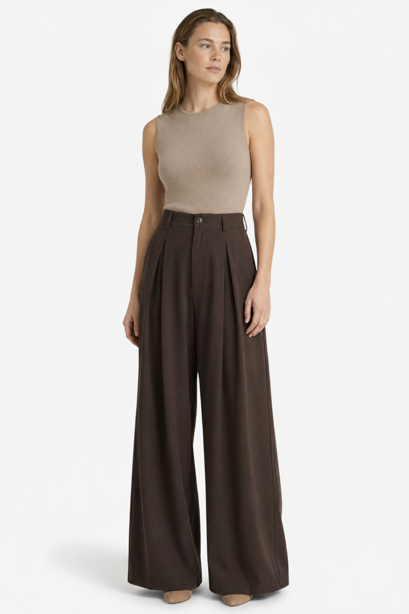 VALERIQUE | Pantalon Large Plissé Jacquard pour Femme – Élégance Fluide