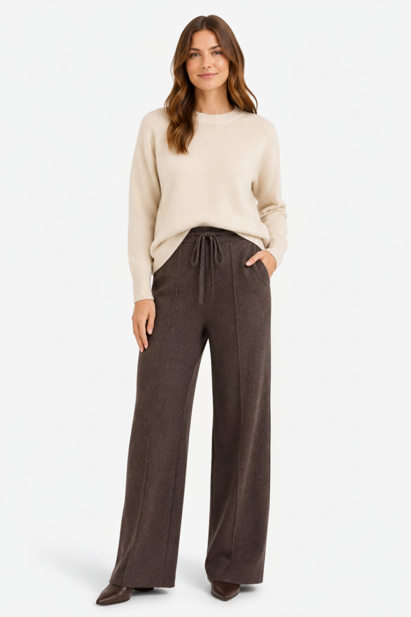 VALERIQUE | Pantalon Large en Laine Pure pour Femme – Élégance Décontractée