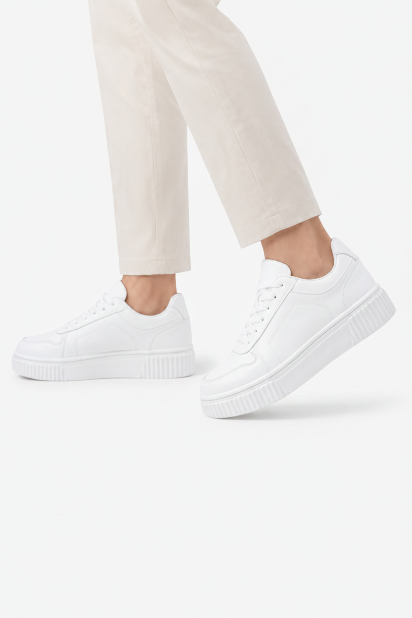 VALERIQUE | Homme baskets basses blanches à lacets avec semelle épaisse crantée style minimaliste pour usage quotidien
