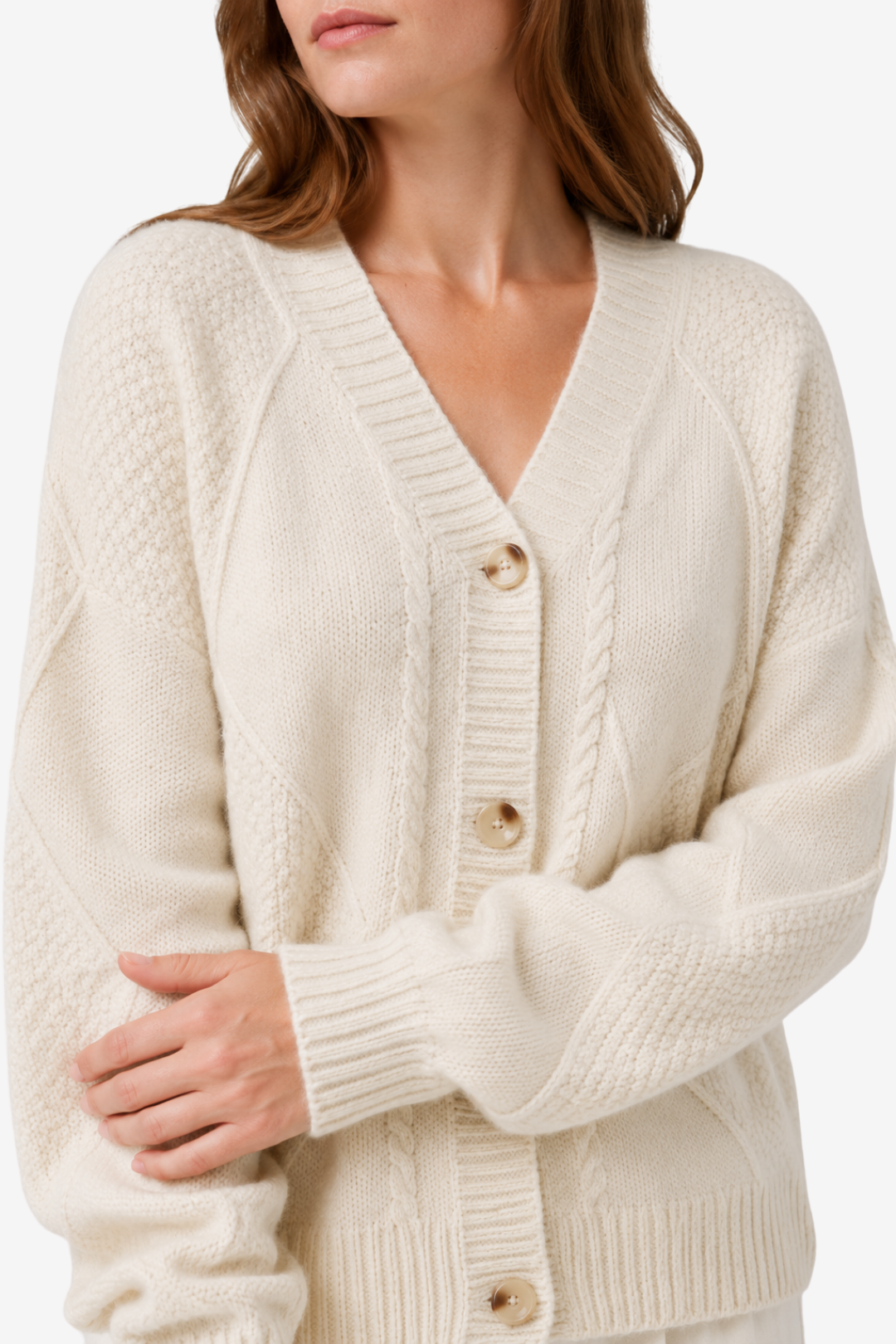 VALERIQUE | Cardigan en Maille Torsadée pour Femme – Col en V Fermeture Boutonnée Design Confortable