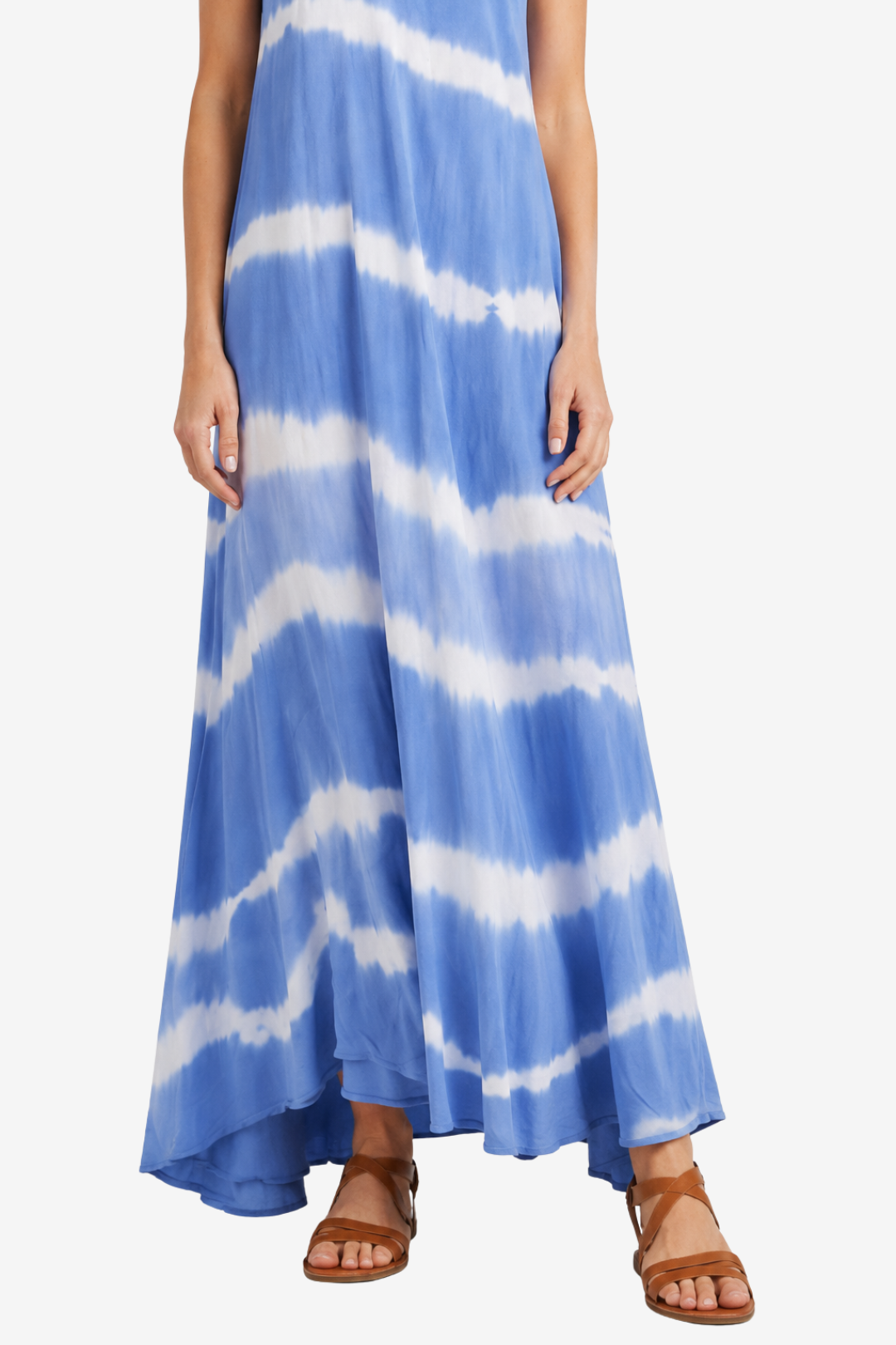 VALERIQUE | Femme Robe Maxi Décontractée Tie-Dye en Mélange de Coton Bleu et Gris, Bretelles Fines, Col en V Profond