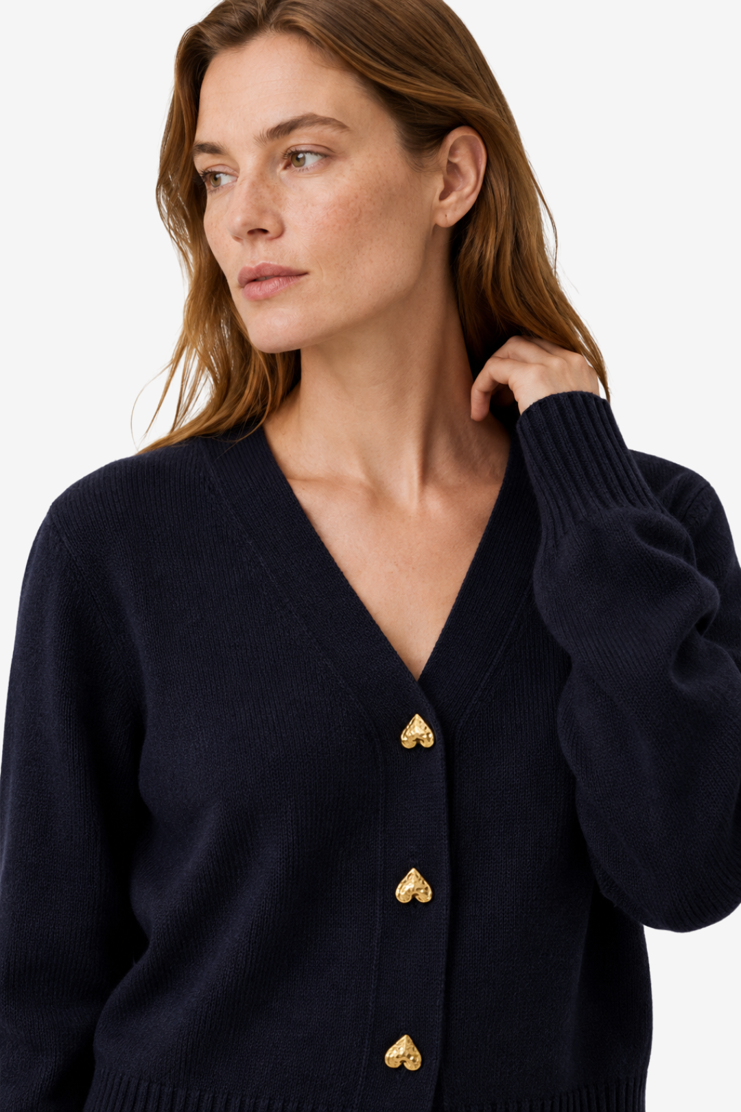 VALERIQUE | Cardigan en Maille à Col en V pour Femme – Boutons en Forme de Cœur Design Décontracté