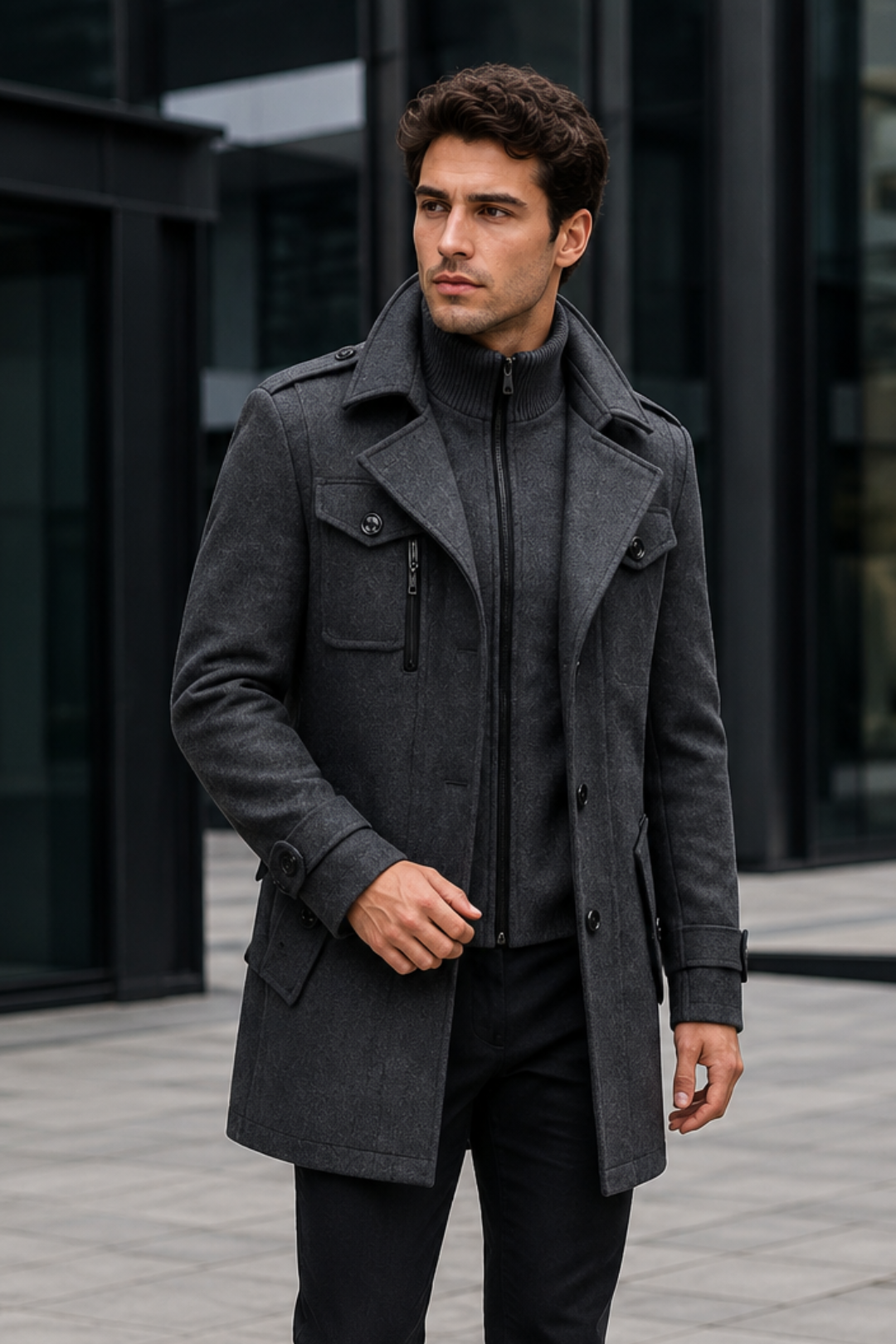 VALERIQUE | Manteau Deux Pièces pour Homme – Col Haut Superposé Design Ajusté