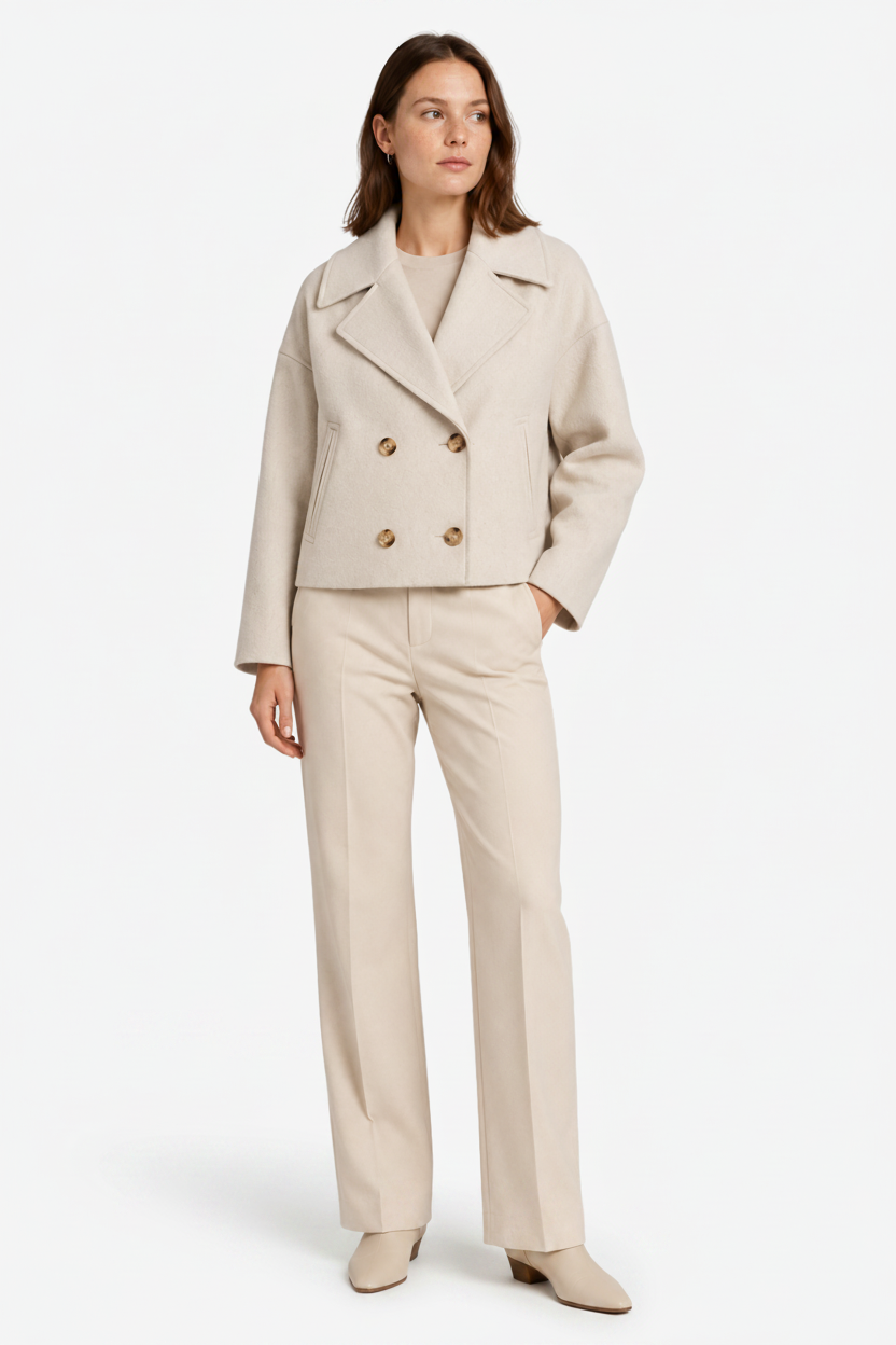 VALERIQUE | Manteau Court Double Boutonnage pour Femme - Beige, Marron et Noir