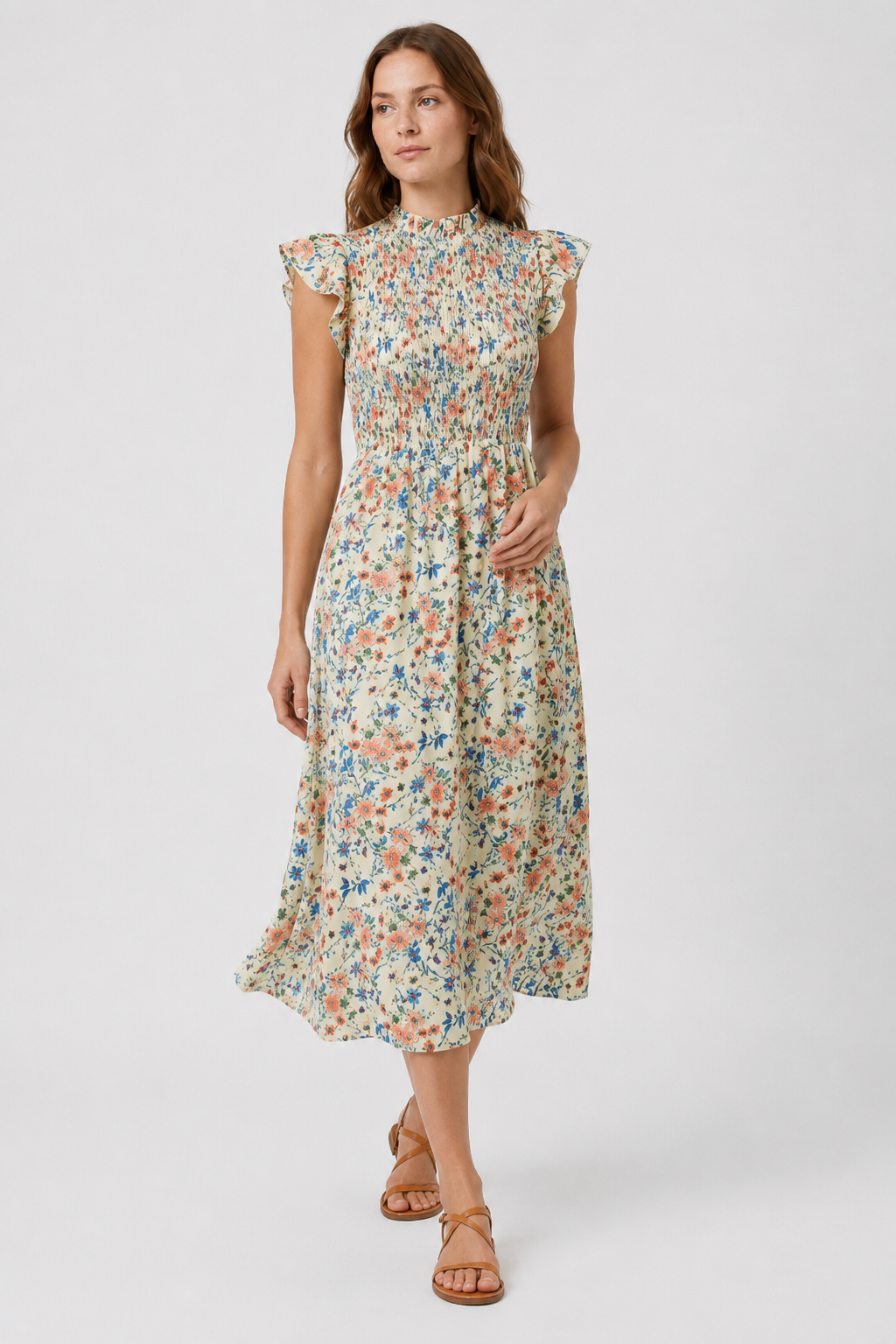 VALERIQUE | Robe Midi Fleurie pour Femme – Taille Smockée