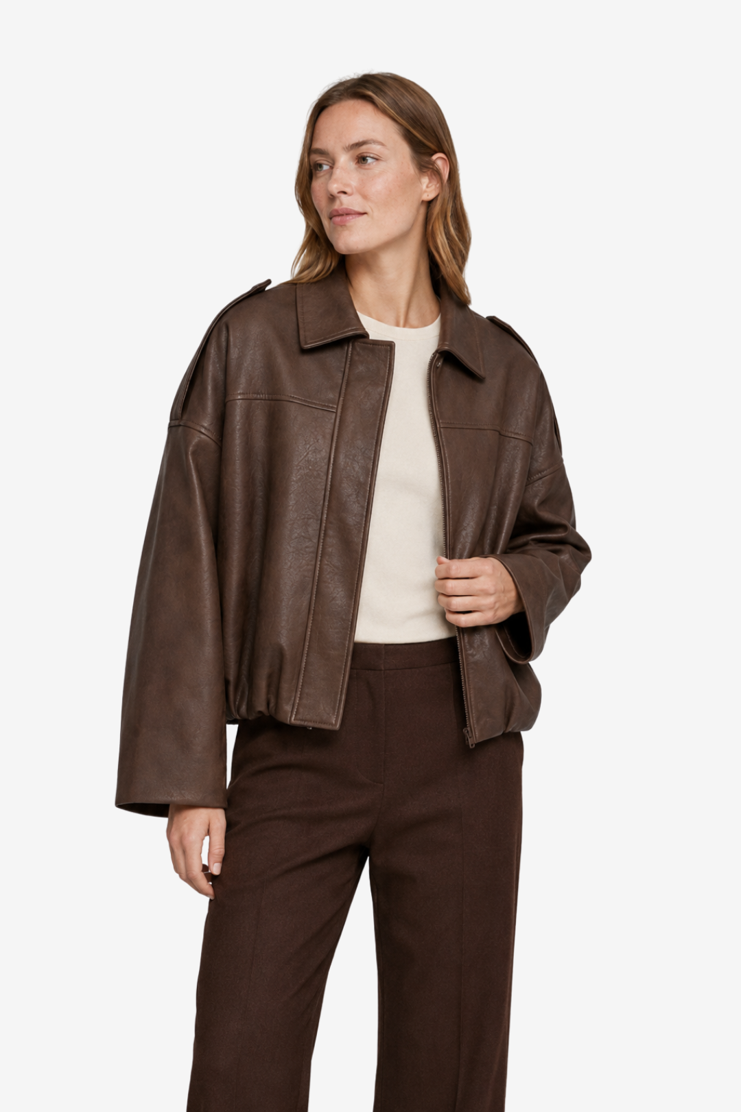 VALERIQUE | Veste Oversized en Cuir Femme - Café, Beige et Noir