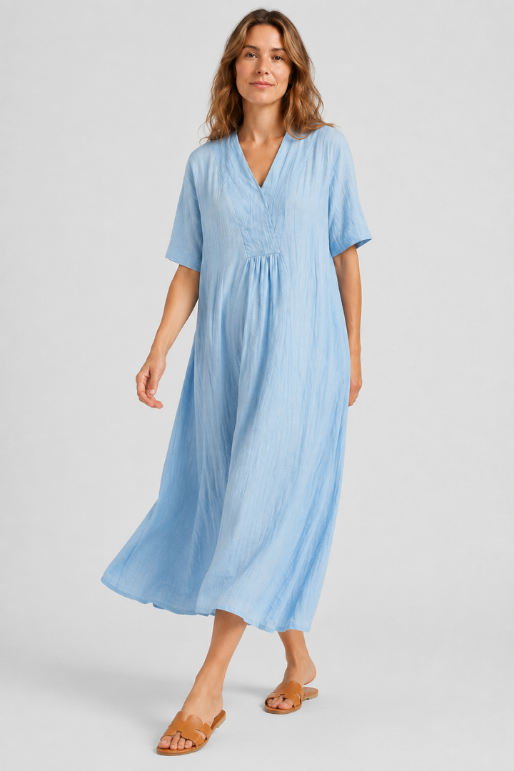 VALERIQUE | Robe Midi Ample pour Femme – Col V
