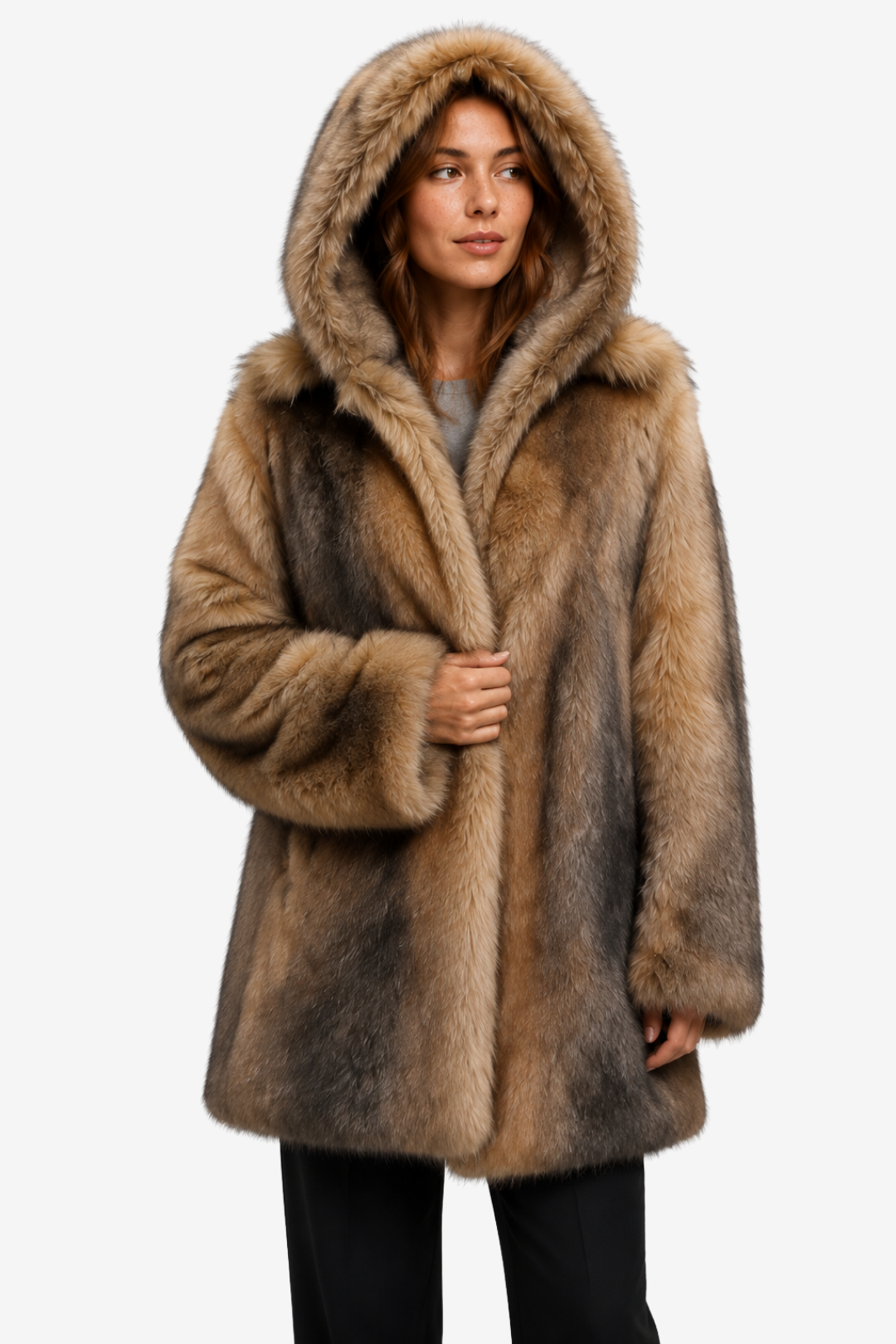 VALERIQUE | Manteau Long pour Femme – Capuche en Fausse Fourrure