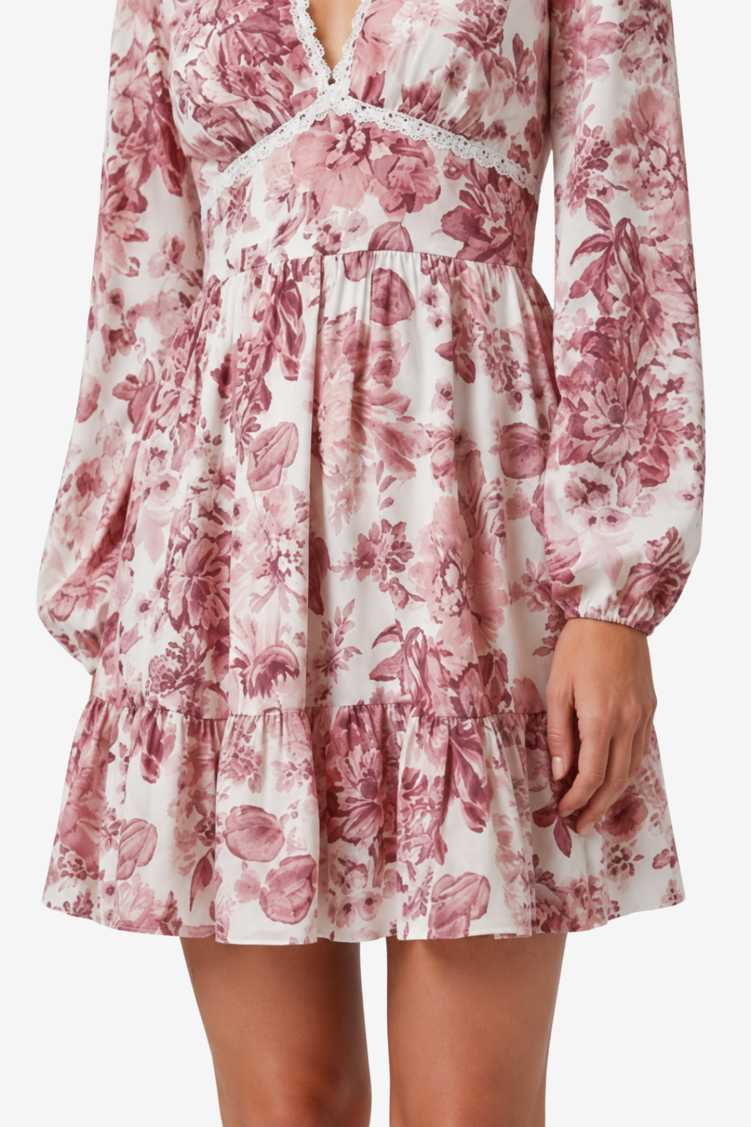 VALERIQUE | Femme Robe Florale Décontractée en Mélange de Coton Rose et Bleu, Manches Longues, Col en V Profond