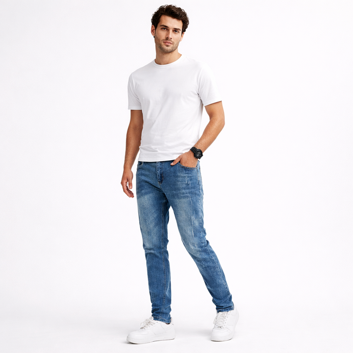 VALERIQUE | Jean Droit Taille Haute en Denim Bleu Clair pour homme – Coupe Classique