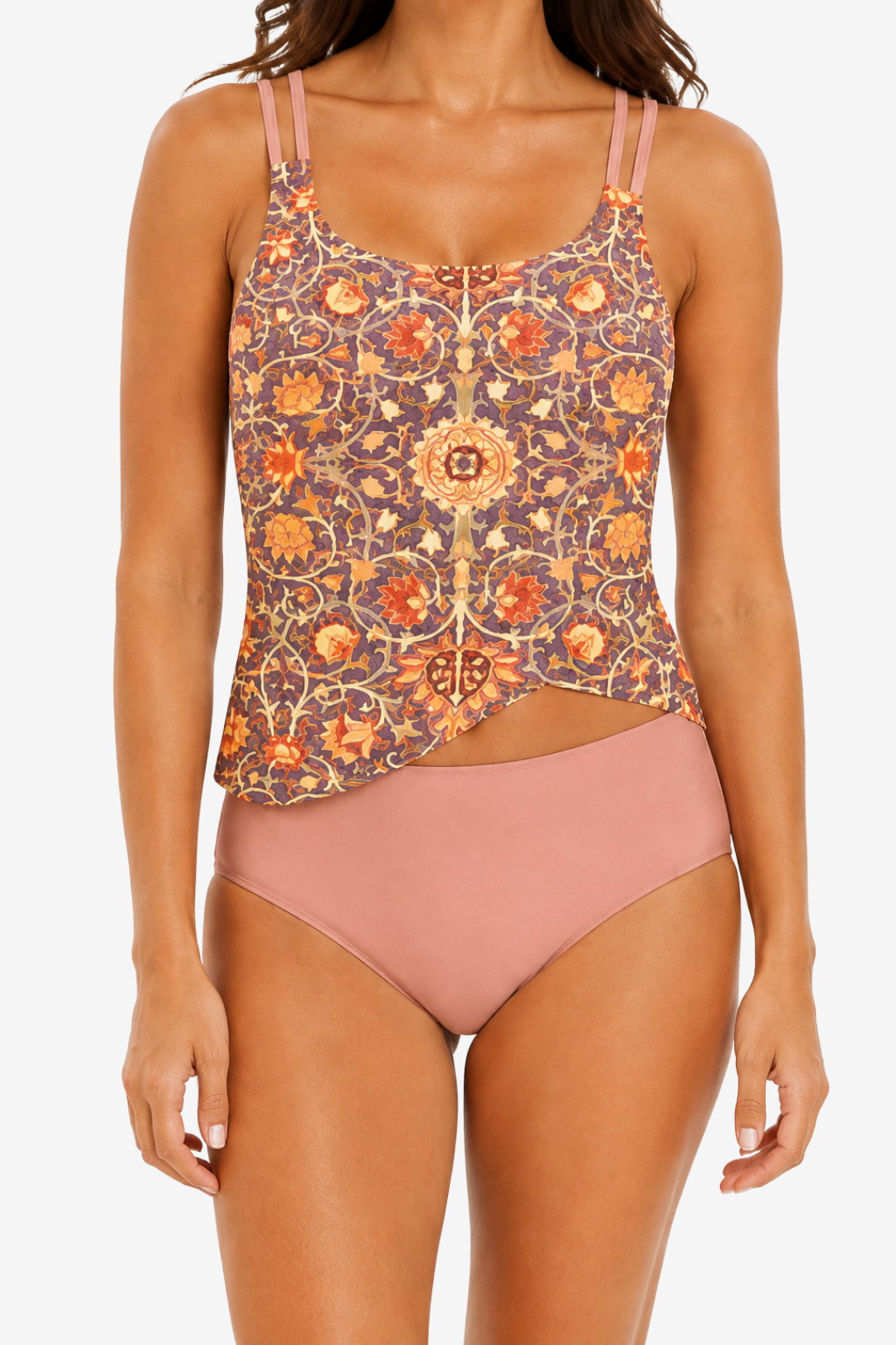 VALERIQUE | Ensemble Tankini Femme Asymétrique – Haut Imprimé Gainant avec Bas Taille Haute