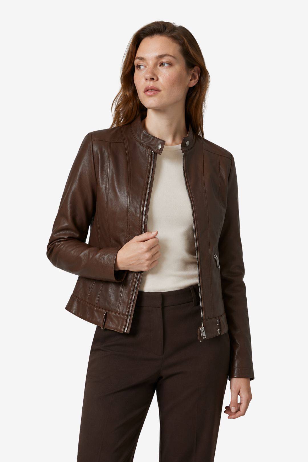 VALERIQUE | Veste en Cuir Femme - Café et Noir