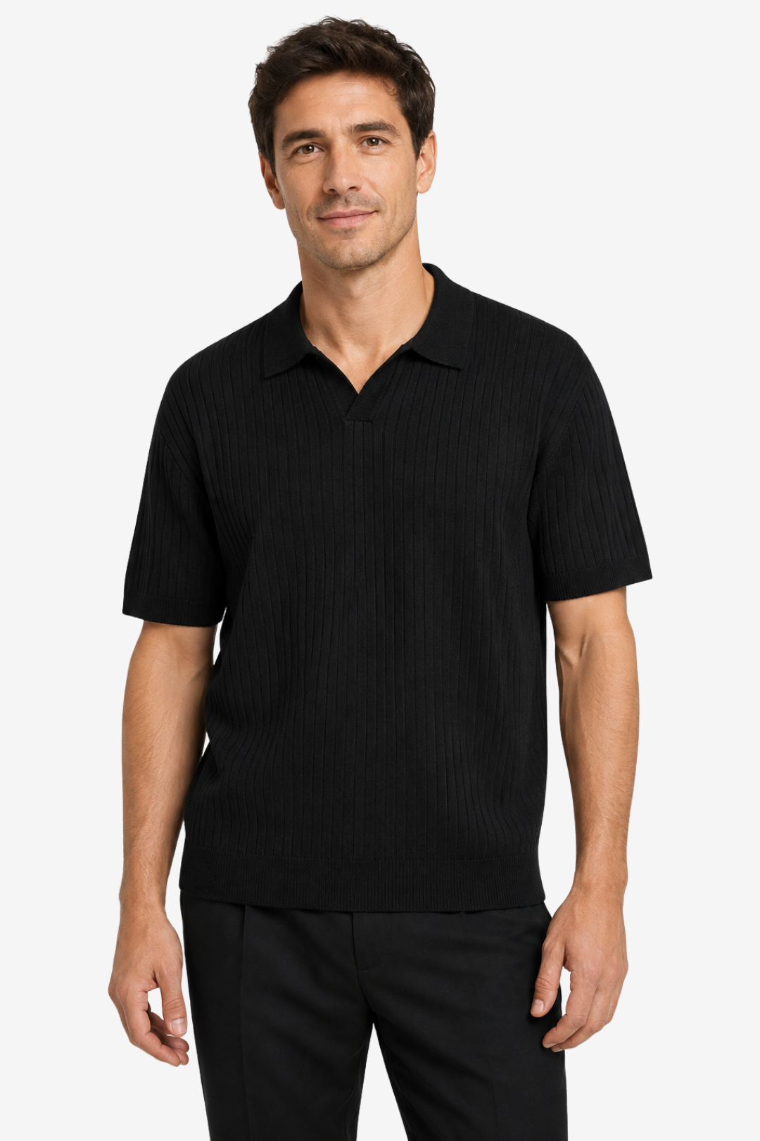 VALERIQUE | Polo en Maille Fine Côtelée en Coton pour Homme – Col Ouvert Décontracté