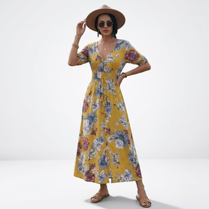 VALERIQUE | Robe Maxi Fleurie pour Femme – Col V