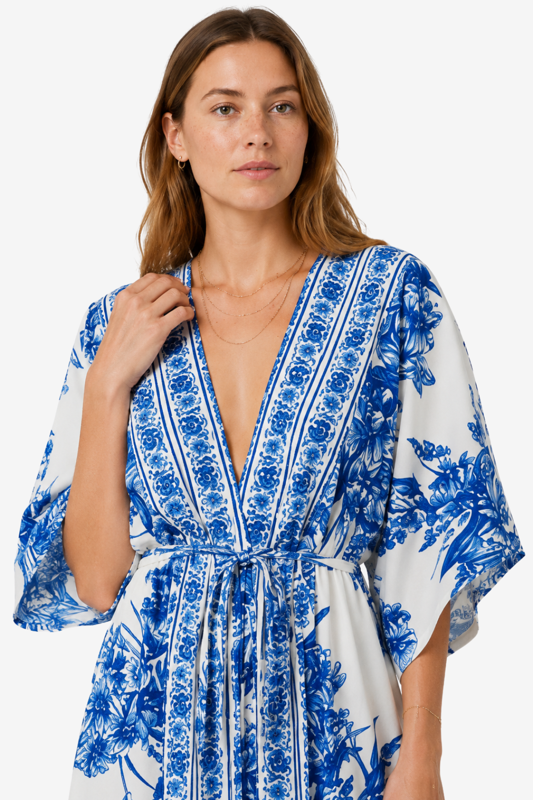 VALERIQUE | Robe Maxi Fleurie Bleue pour Femme – Manches Kimono
