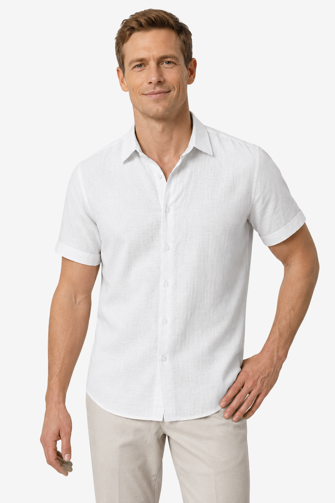 VALERIQUE | Homme Chemise en lin coupe ajustée manches courtes style décontracté