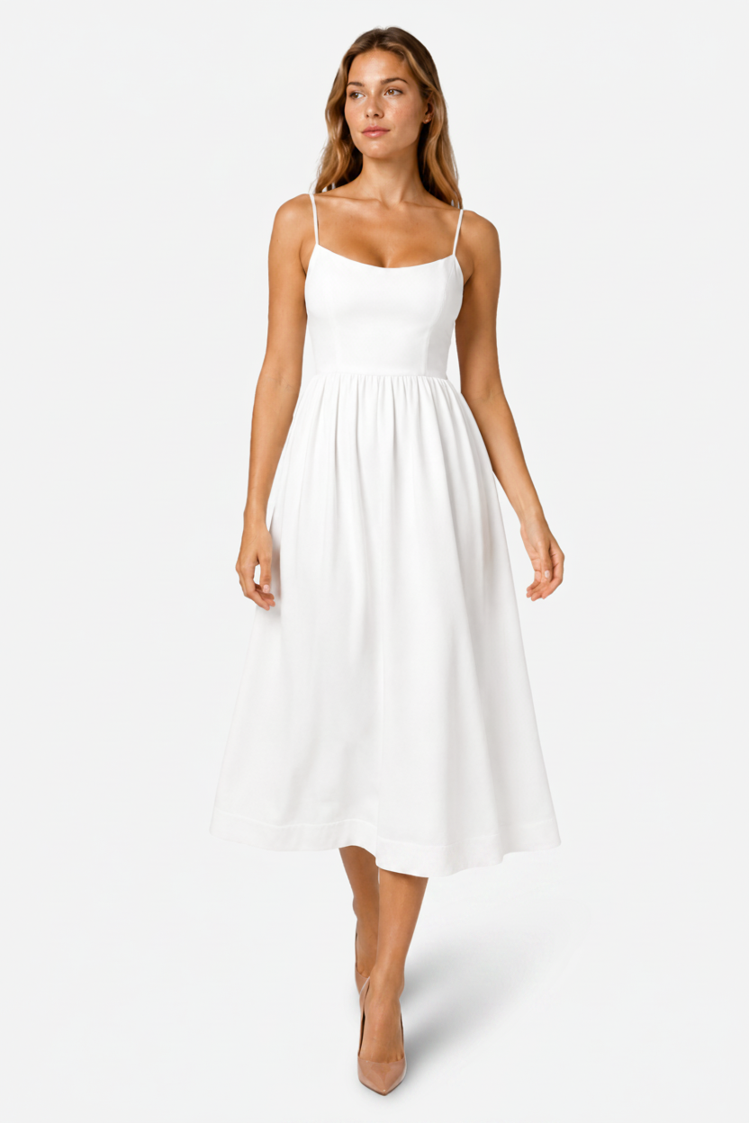 VALERIQUE | Robe Midi Sans Manches pour Femme – Bretelles Fines et Taille Ajustée