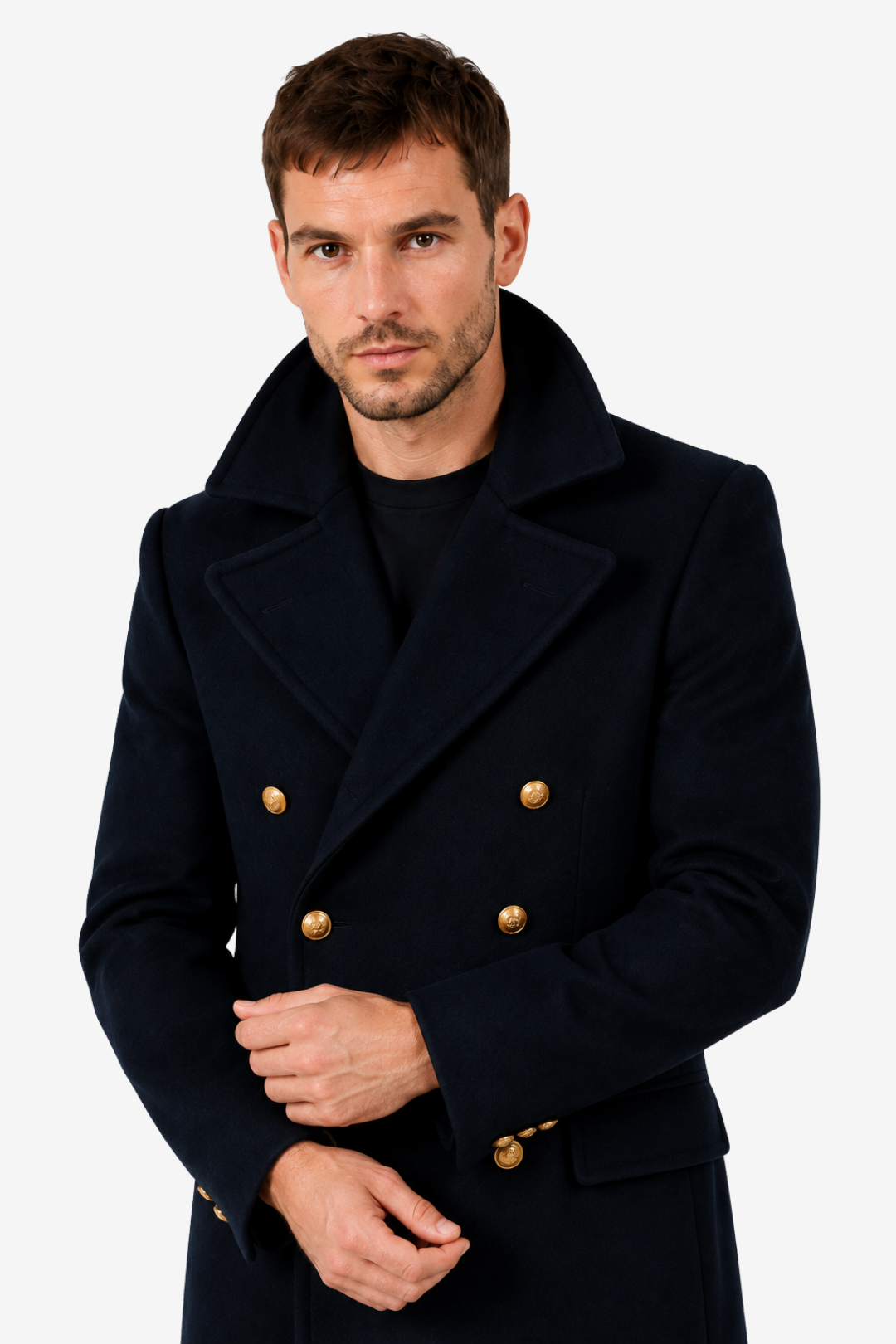 VALERIQUE | Manteau Long Croisé pour Homme – Col à Revers et Fermeture Boutonnée