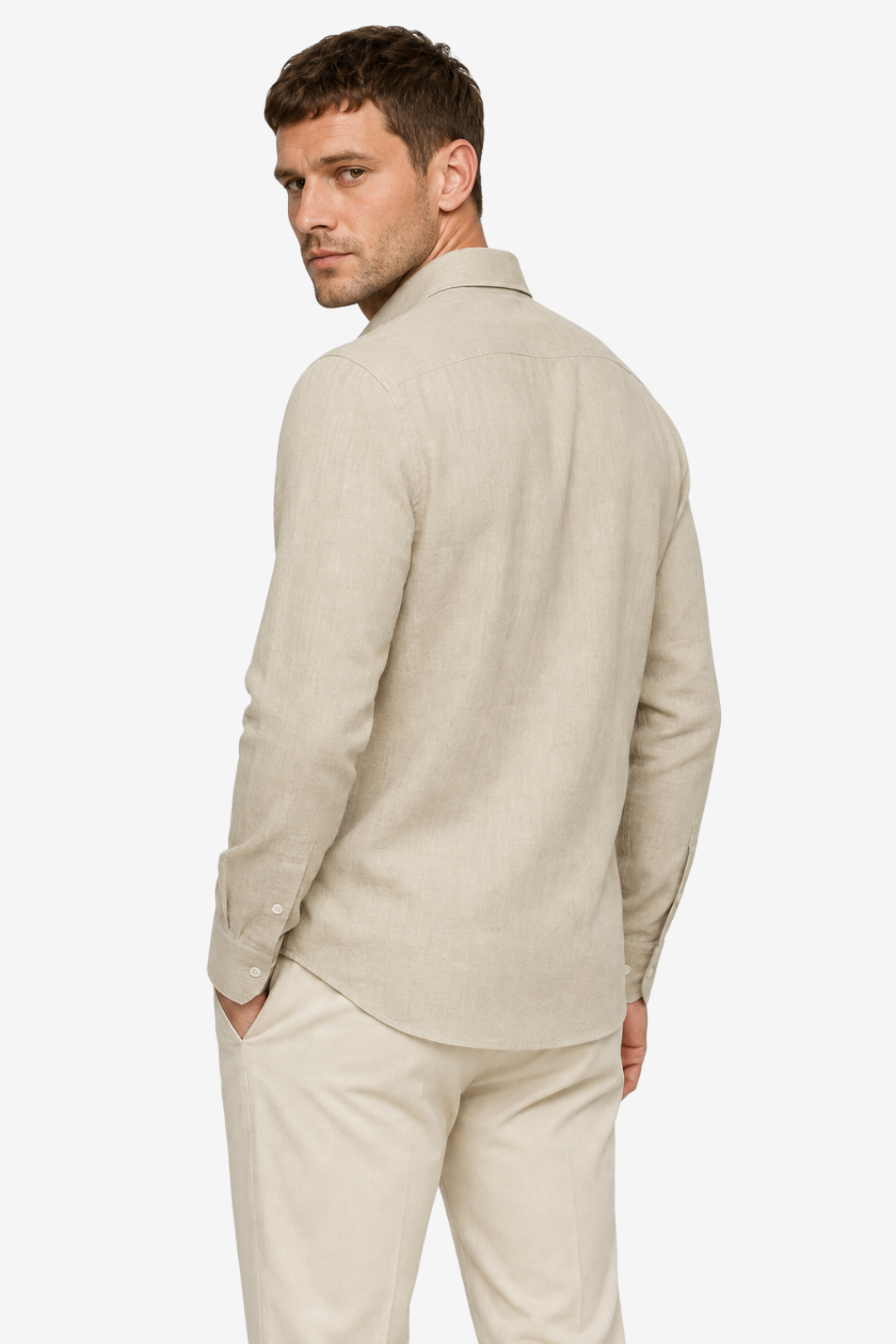 VALERIQUE | Homme Chemise en lin coupe ajustée manches longues style décontracté