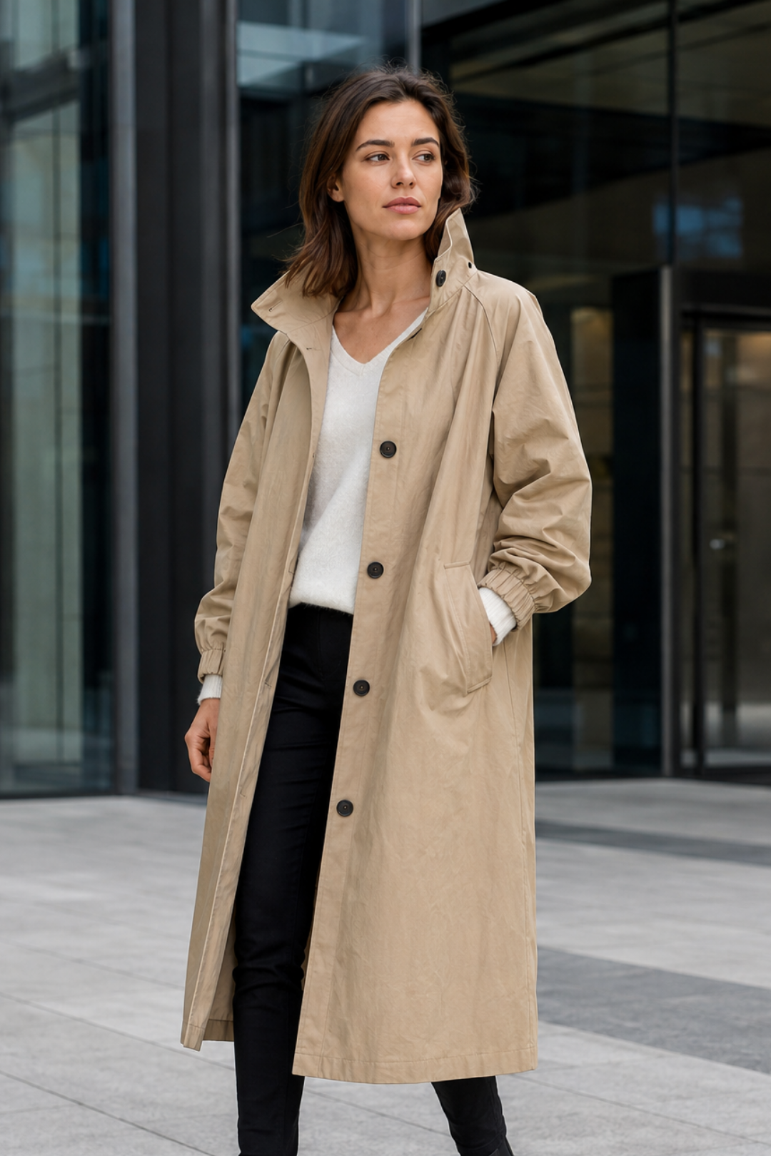 VALERIQUE | Trench à Capuche pour Femme – Coupe Longue Décontractée Fermeture Boutonnée