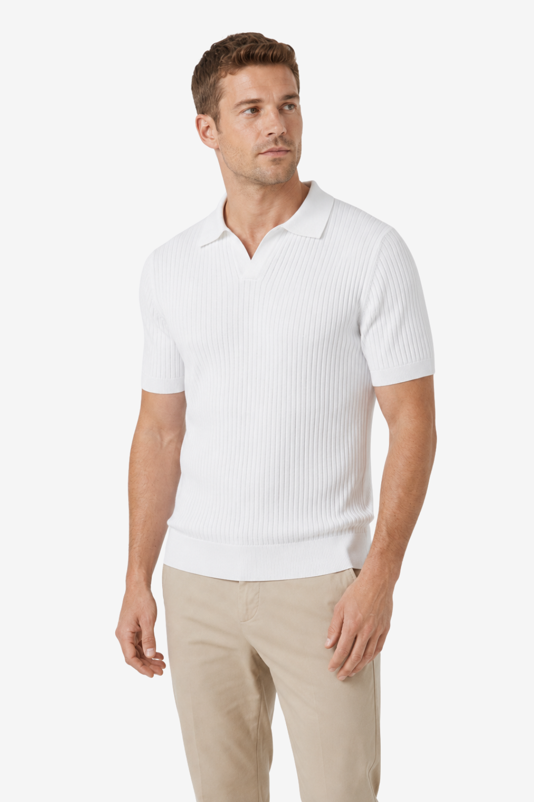 VALERIQUE | Polo Ajusté en Maille Côtelée Légère pour Homme – Col Ouvert Décontracté