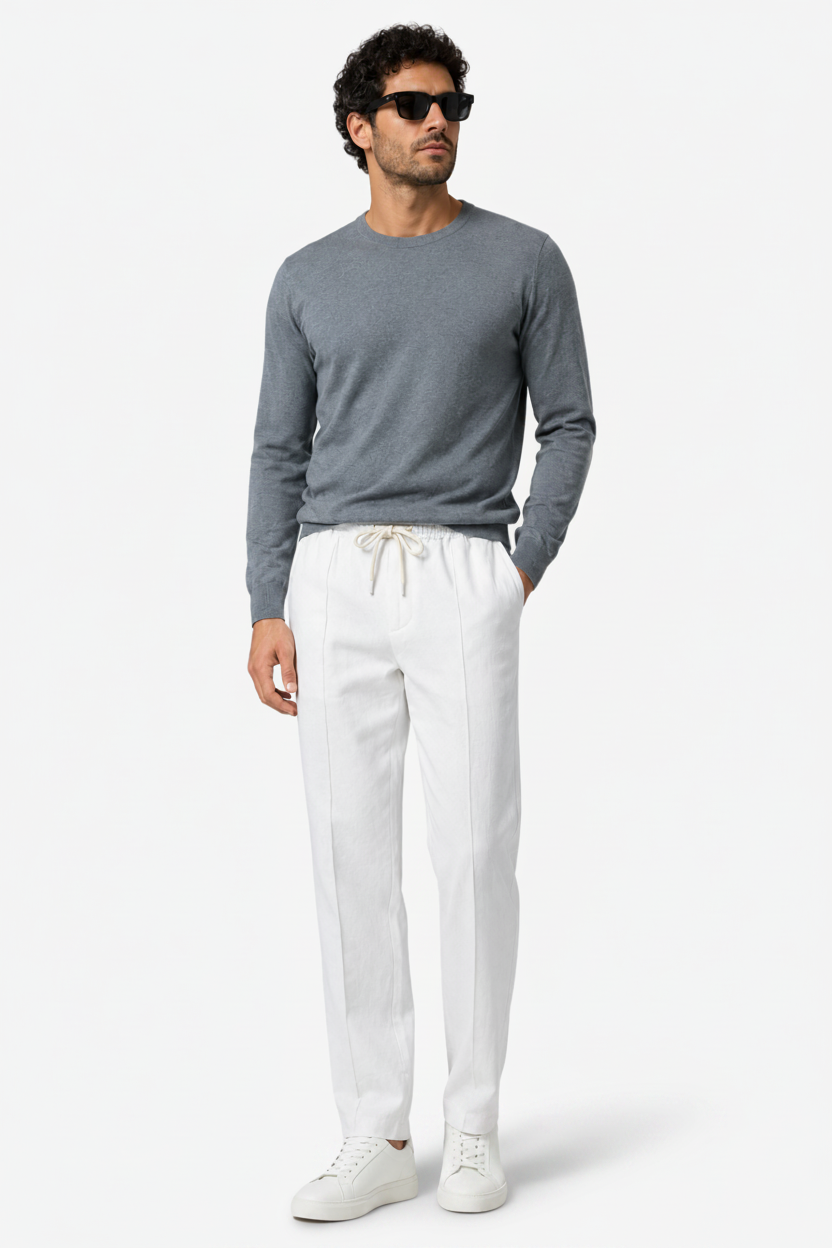 VALERIQUE | Homme Pantalon Décontracté en Mousseline - Taille Élastiquée avec Cordon de Serrage, Poches Latérales