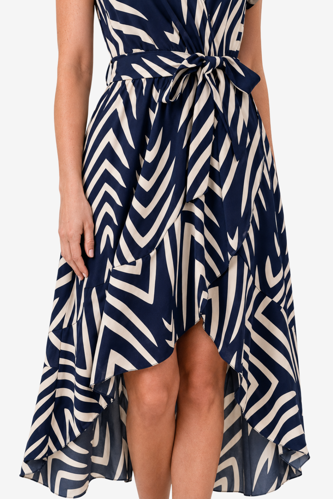 VALERIQUE | Robe Portefeuille Courte à Motif pour Femme – Manches Volantées