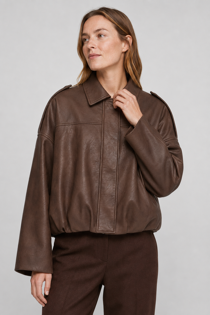 VALERIQUE | Veste Oversized en Cuir Femme - Café, Beige et Noir