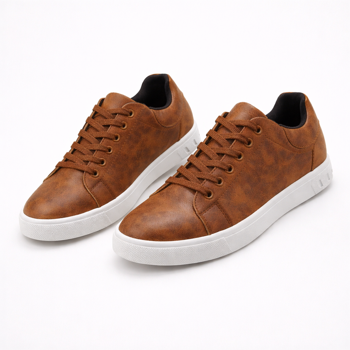 VALERIQUE | Baskets Basses en Similicuir Marron à Lacets – Style Casual Élégant