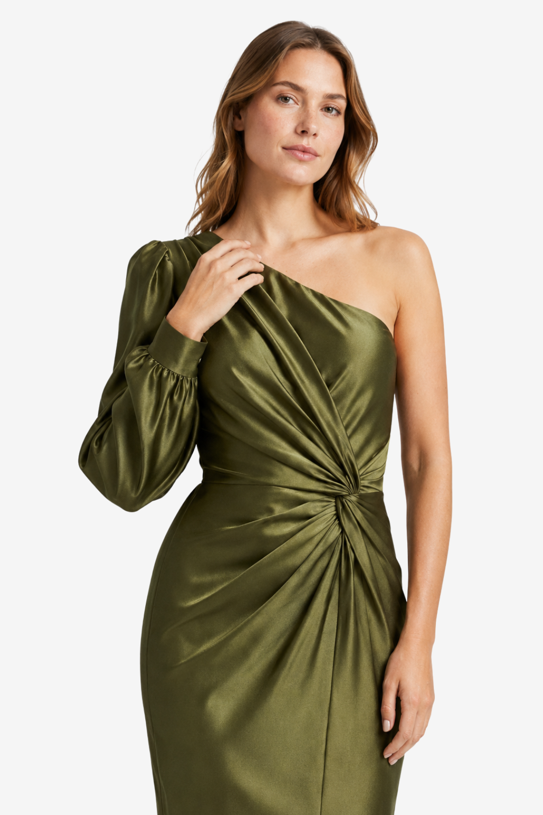 VALERIQUE | Femme Robe longue asymétrique manche longue coupe ajustée détail drapé style fluide
